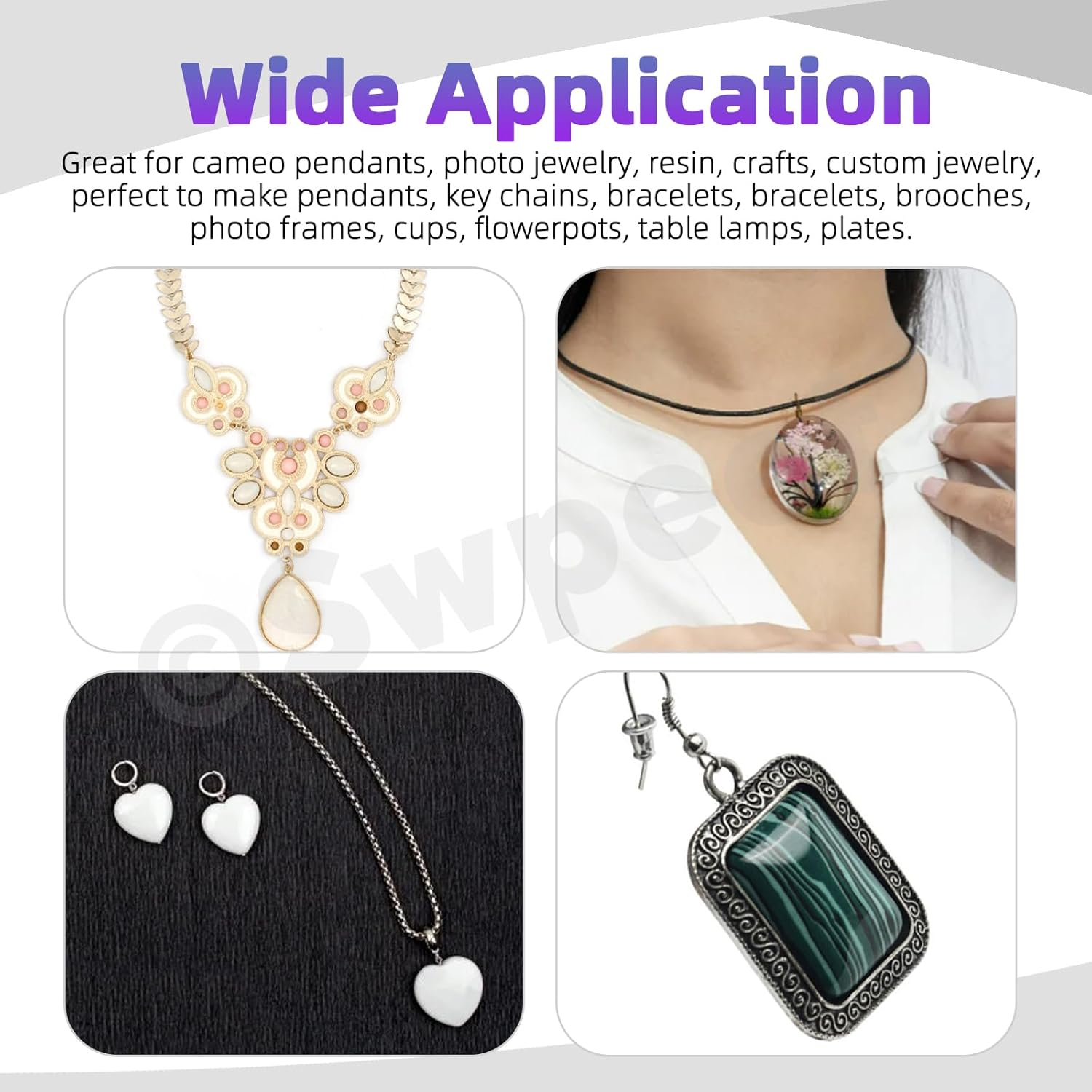 Swpeet 90Pcs 25Mm 6 Styles Round/Square/Rectangle/Heart/Oval/Teardrop Transparent Glass Dome Cabochons Tiles Assortment Kit, Clear Glass Cabochons Tiles for Photo Pendant Necklace Jewelry Making Craft image number 4