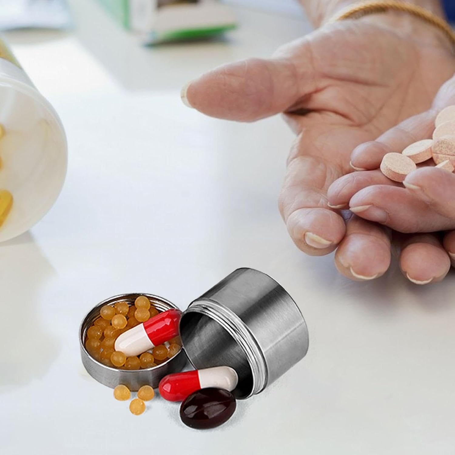 Pocket Pill Case - Portable Small Pill Boxes, Waterproof Pill Storage Box Travel | Personal Pill Box for Elderly People, Fitness Enthusiasts Travelers, Tea Canister Loose Tea, Portable Pill Container - Large image number 6