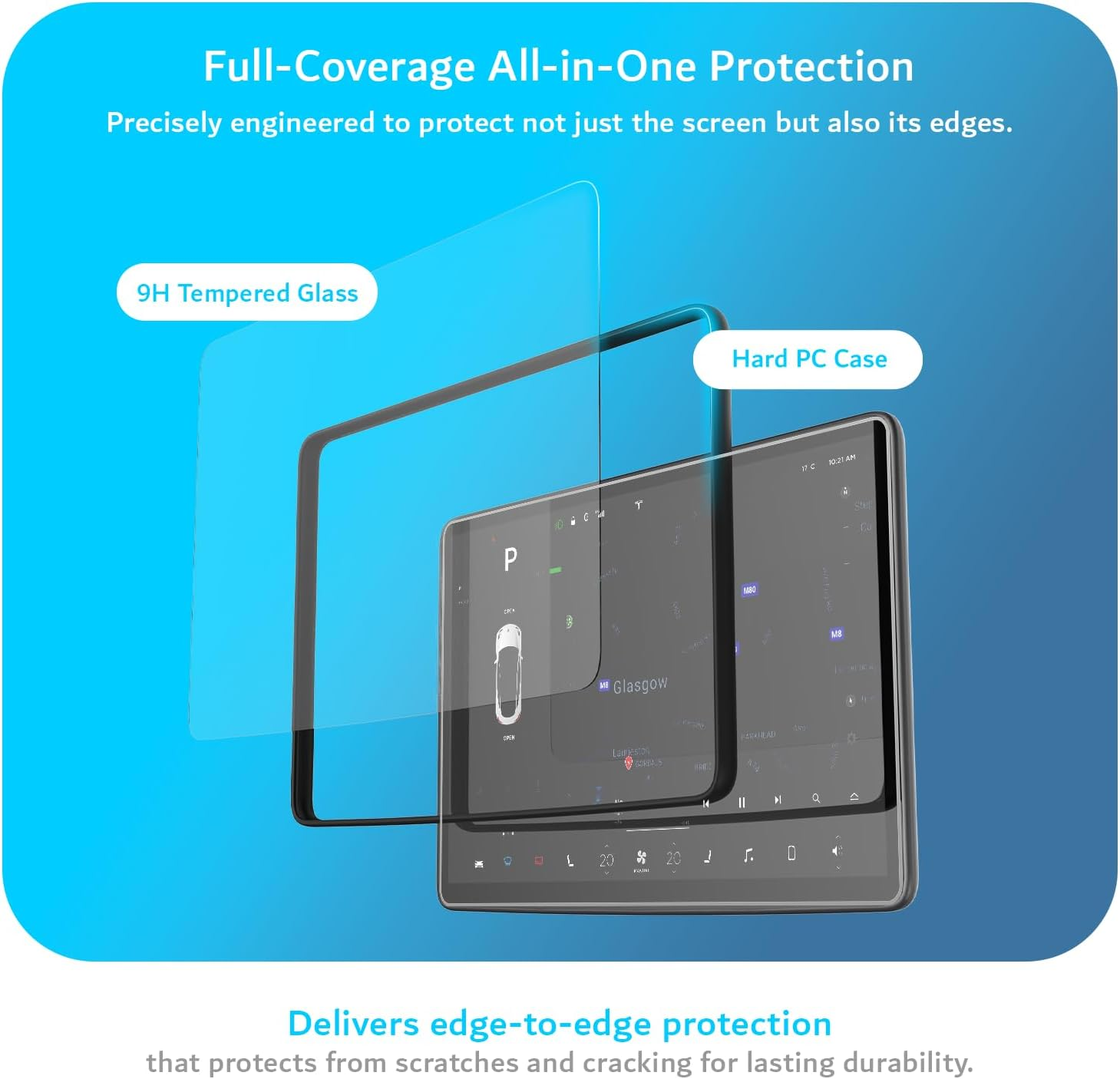 TUDIA 2-In-1 Snap-On Tempered Glass Screen Protector Case for Tesla Model 3 (2017&ndash;2023) & Model Y (2020&ndash;2024) &ndash; 15" Touchscreen Anti-Glare Scratch-Resistant Cover (Black) image number 3