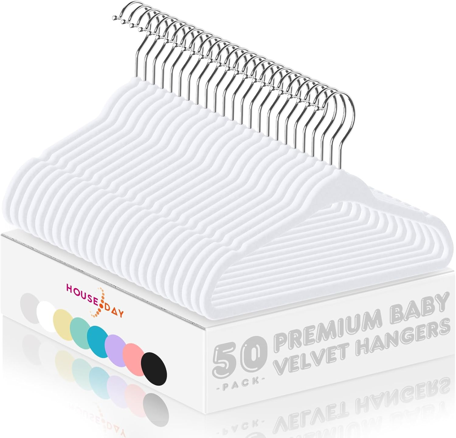 HOUSE DAY Velvet Baby Hangers 50 Pack, Premium Children'S Hangers for Baby, Infant & Toddler Clothes, Durable Non Slip Baby Felt Hangers White, 11 Inch Baby Hangers for Closet, Ideal for Everyday Use image number 6