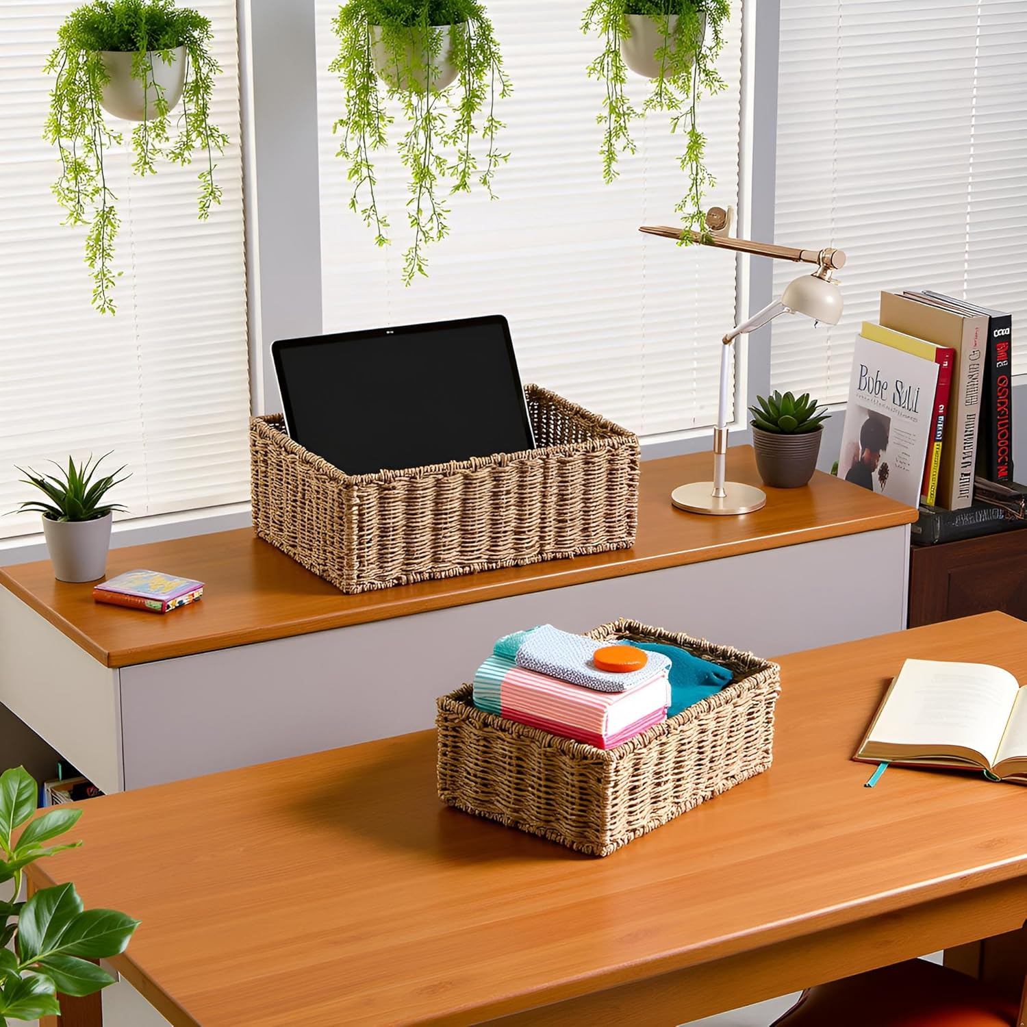 KOLWOVEN Magazine Display Holder- Mail Organizer Countertop- Mail Holder L Bill Sorter Organizer for Desk and Home Boho Rack Storage Organizer image number 5