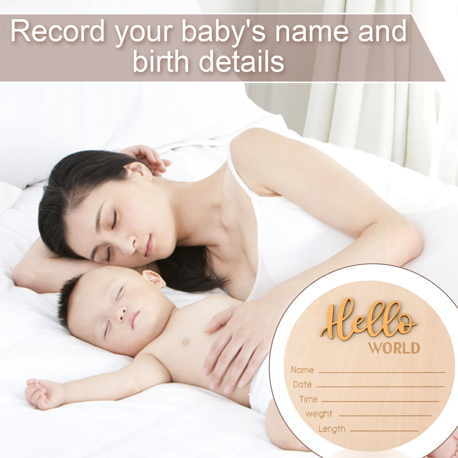 Baby Announcement Sign, 5.9 Inch Wooden Hello World Newborn Welcome Sign Birth Announcement Name Plate for Hospital Nursery (Dark Gold) image number 6