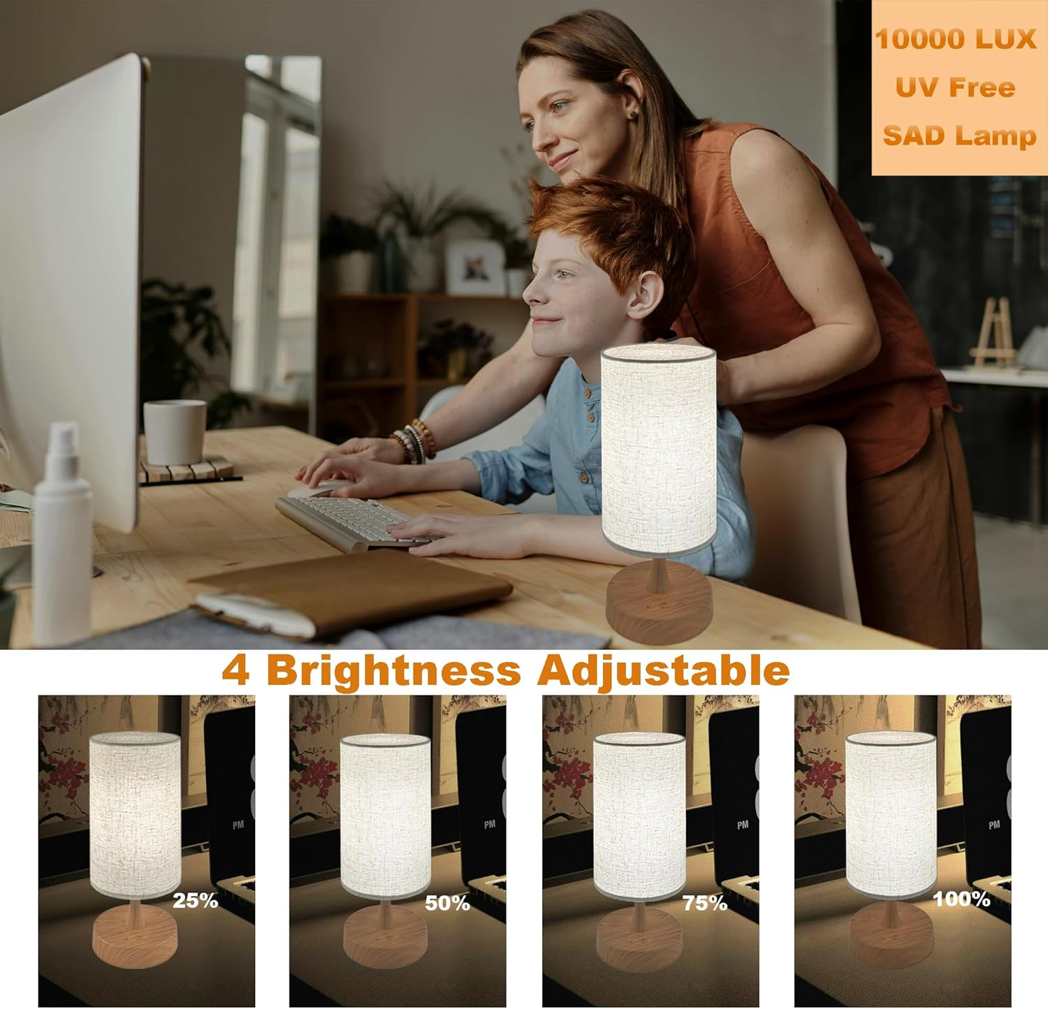 SAD Lamp 10000 Lux, Uv-Free Daylight Light Therapy, 360&deg; Linen Shade, 3 Colour Temperatures & 4 Brightness, Timer & Memory, Remote + Touch, USB Charging for Home/Office image number 5