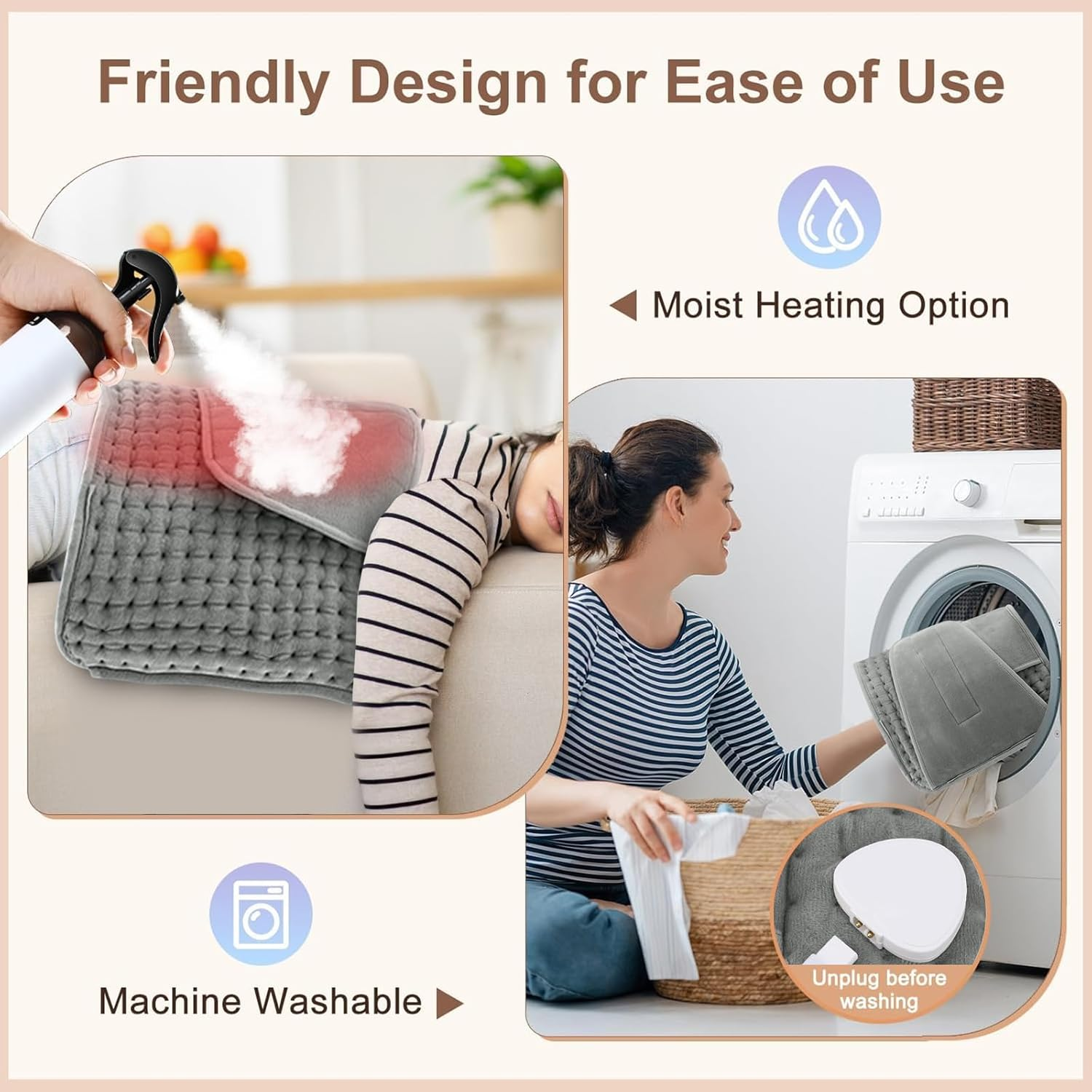 Heating Pad for Back Pain Relief, 30X125Cm Waist Heating Pad, 10 Heating Levels, 4 Timer Setting and Auto Shut Off, Machine Washable, for Period Cramps, Neck Abdominal Shoulder Pain image number 6