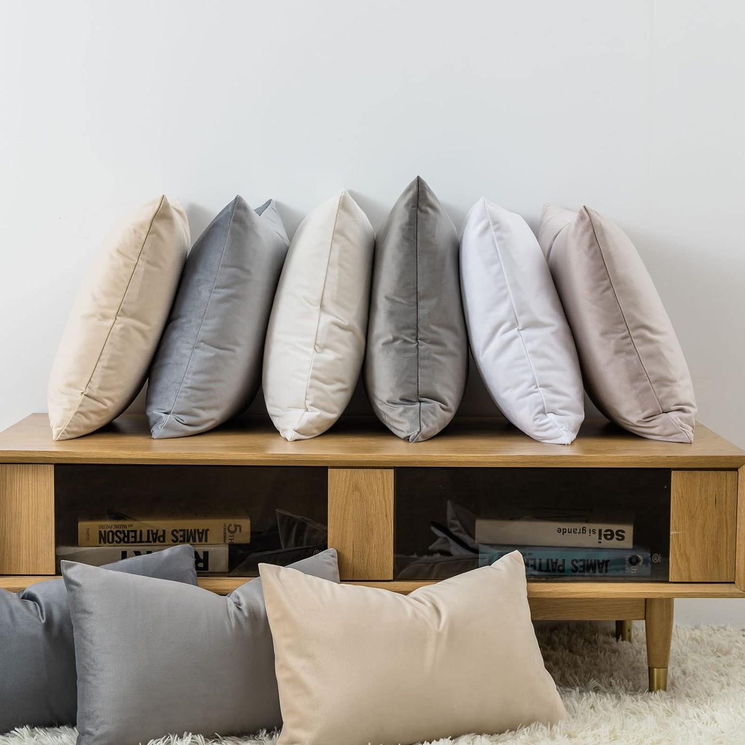 JUSPURBET Decorative Velvet Throw Pillows Covers for Couch Bed Sofa,Pack of 2 Luxury Solid Soft Cushion Cases,26X26 Inches,Khaki