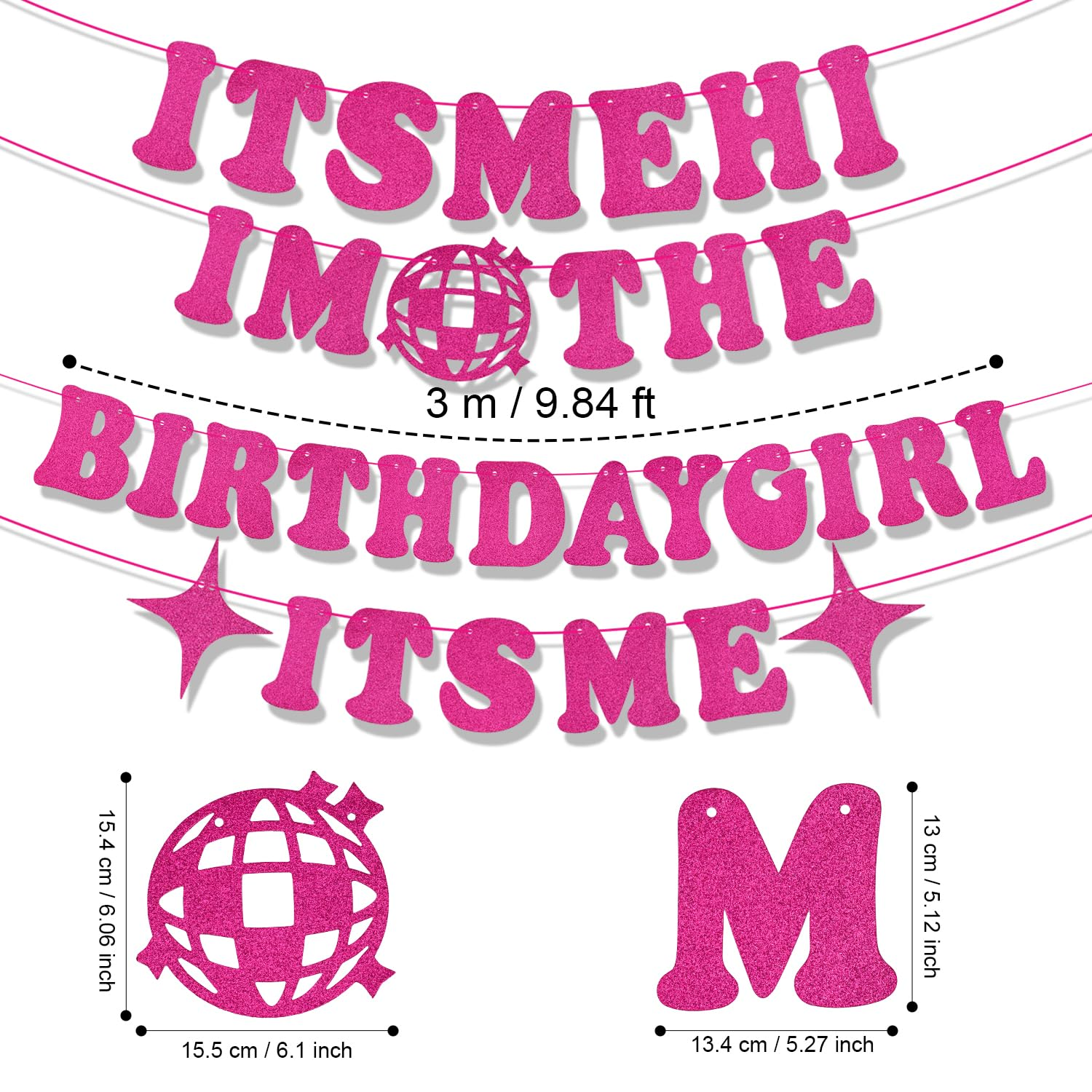 It'S Me Hi I'M the Birthday Girl It'S Me Banner, Funny Birthday Party Banner Singer Party Garland Decorations Glitter (Pink) image number 1