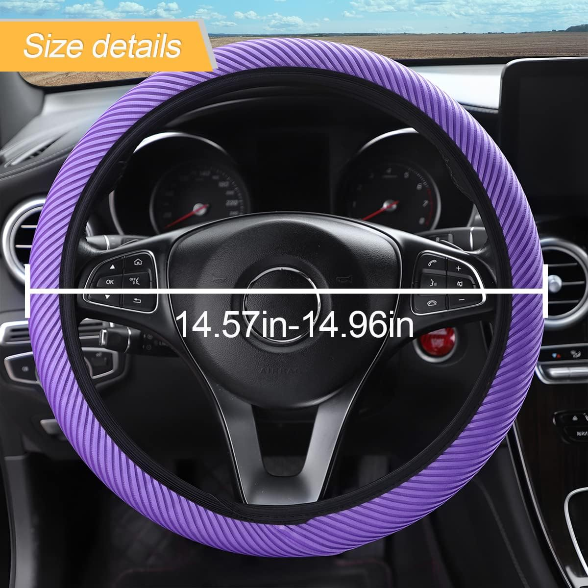 Loyaforba Car Steering Wheel Cover, Breathable Striped Mesh Auto Steering Wheel Protector, Universal Elastic Anti-Slip 15 Inch for Men Women, Car Interior Accessories Fit for Most Vehicles (Purple) image number 6