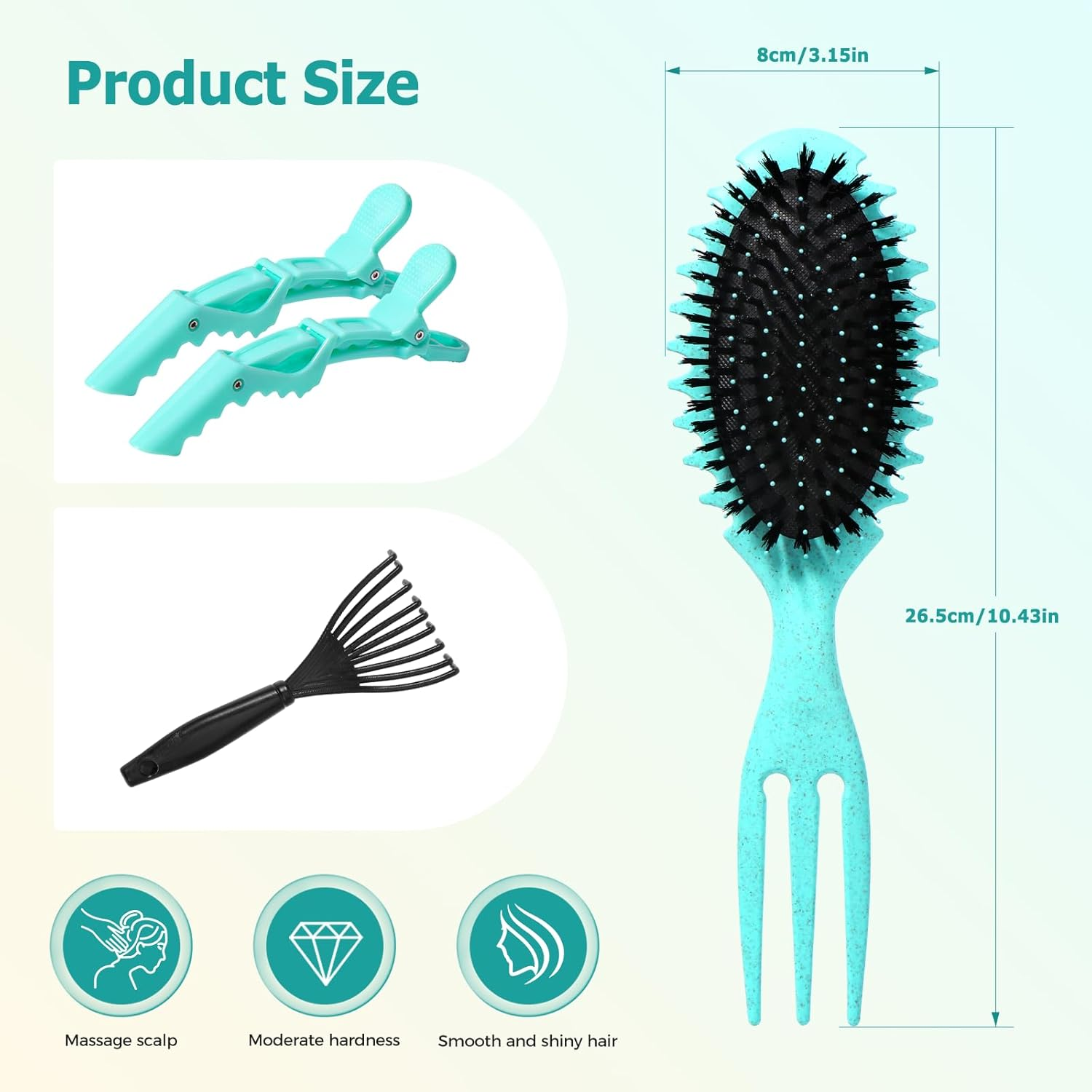 Vinabo Hair Brush, Hair Brush without Pulling, Detangling Brush, Suitable for Curls & Long Hair Hair Hair Brush for Wet and Dry Hair, Detangling Massage Brush image number 5