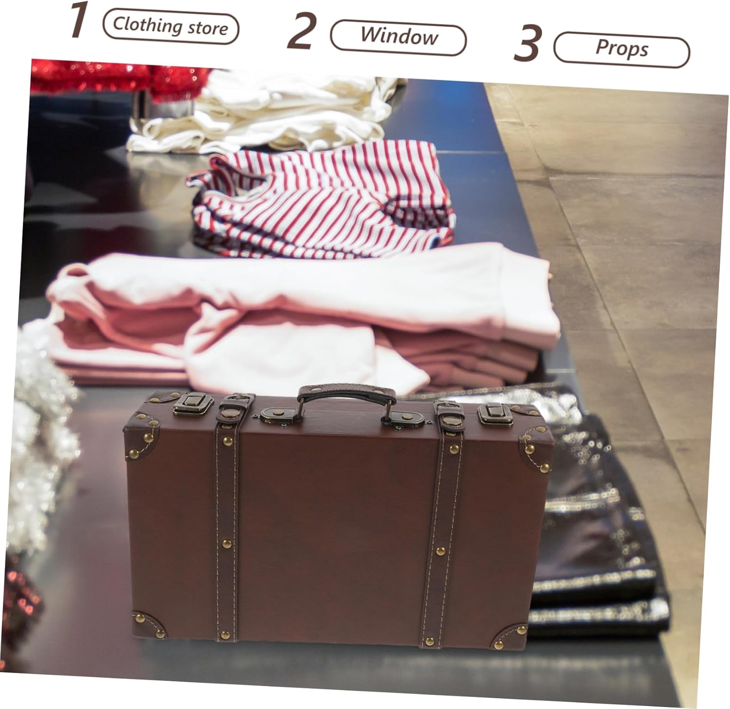 AKOOSY Vintage British Leather Trunk Suitcase Decorative Storage Box with Spacious Interior for Clothing Store Display Photo Shoot Prop Retro Luggage for Stylish Home and Travel Use image number 2