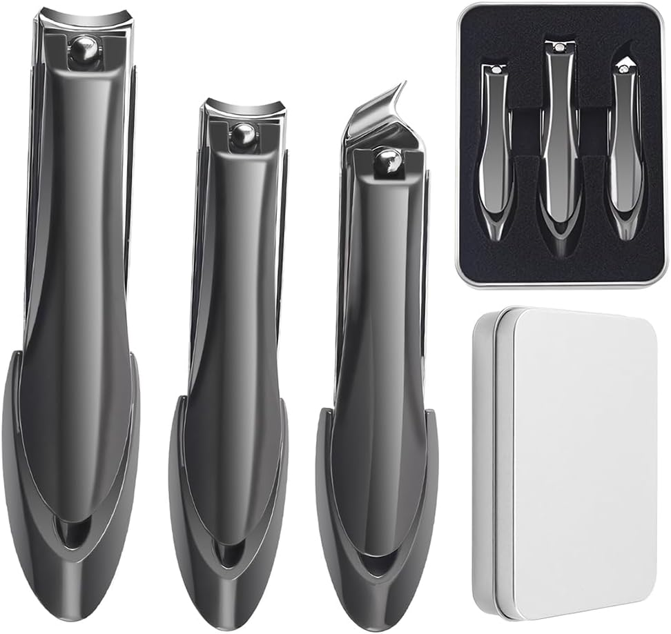 Vekol Nail Clippers Set, 3PCS Ultra Sharp Sturdy Fingernail and Toenail Clipper Cutters, Premium Stainless Steel Nail Clippers with Catcher, Sharp Effortless Nail Clipper Set for Men Women (Champagne Color)
