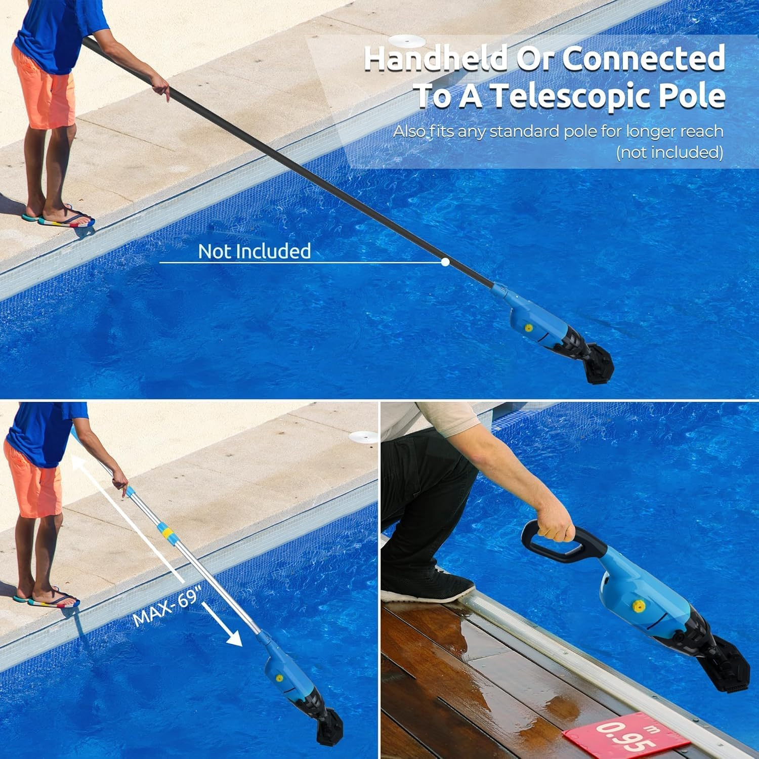 Oxseryn Cordless Pool Vacuum, Powerful Pool Cleaner with Rechargeable Battery Running up to 60 Minutes, Blue image number 1