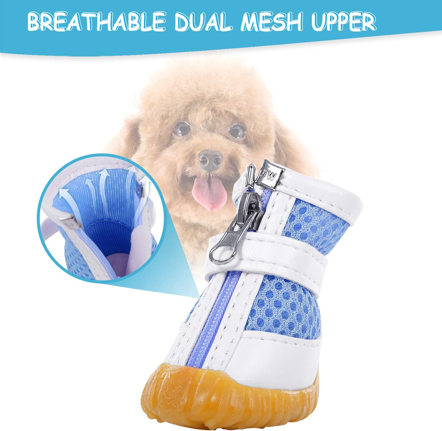 AOFITEE Mesh Dog Shoes Pet Boots, Breathable Dog Shoes for Small Doggy, Waterproof Pet Sandals with Anti-Slip Sole and Zipper Closure, Durable Pet Paw Protector for Hot Pavement image number 4