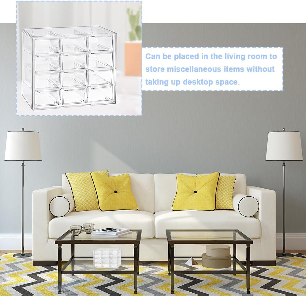 Clear Acrylic Desk Organizer with 12 Mini Stackable Drawers - Perfect for Makeup, Jewelry, Crafts & Office Supplies, Includes Sticker Labels (2) image number 2