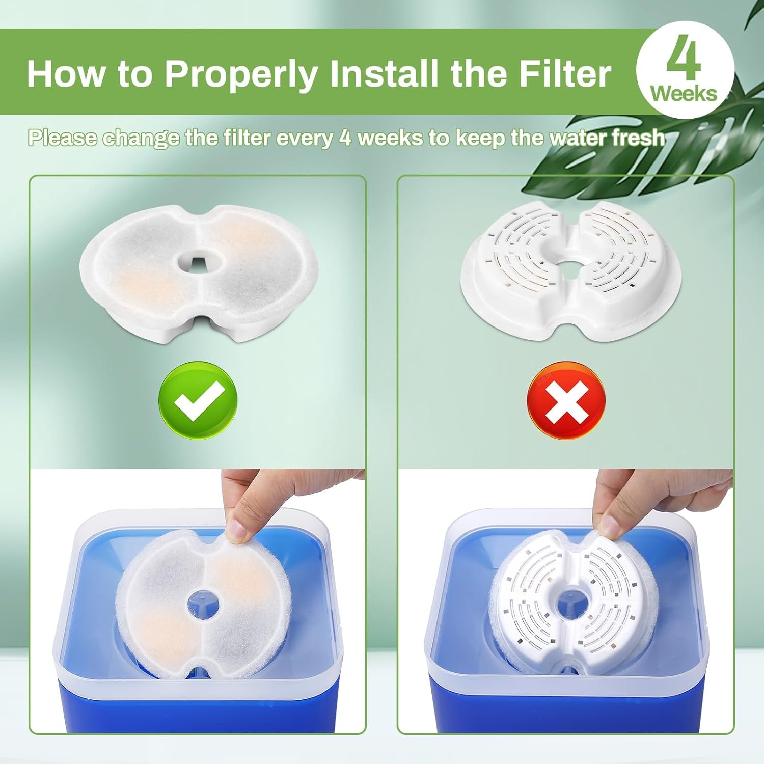 Filter for Cat Fountain, Pack of 4 Replacement Filter Drinking Fountain Filters for Cat Fountain 67Oz/2L with LED Night Light, 4 Pieces Replacement Filters & 4 Pieces Pre-Filter Sponges for 2L image number 1