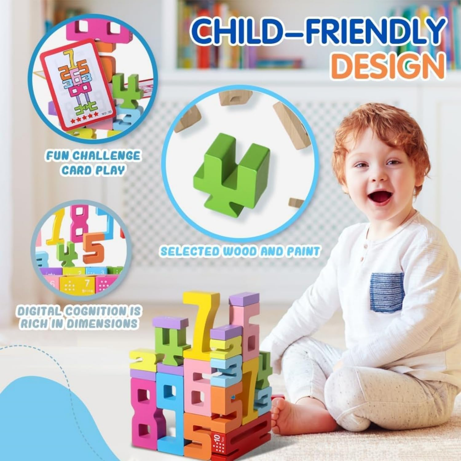 Montessori Wooden Number Building Blocks for Kids Ages 3-6 | Natural Non-Toxic Math Learning Toys with 1-10 Number Recognition & Shape Puzzles | Safe Toddler Preschool STEM Activities (1 Set of 20Pcs) - 1 Set Of 20Pcs image number 3