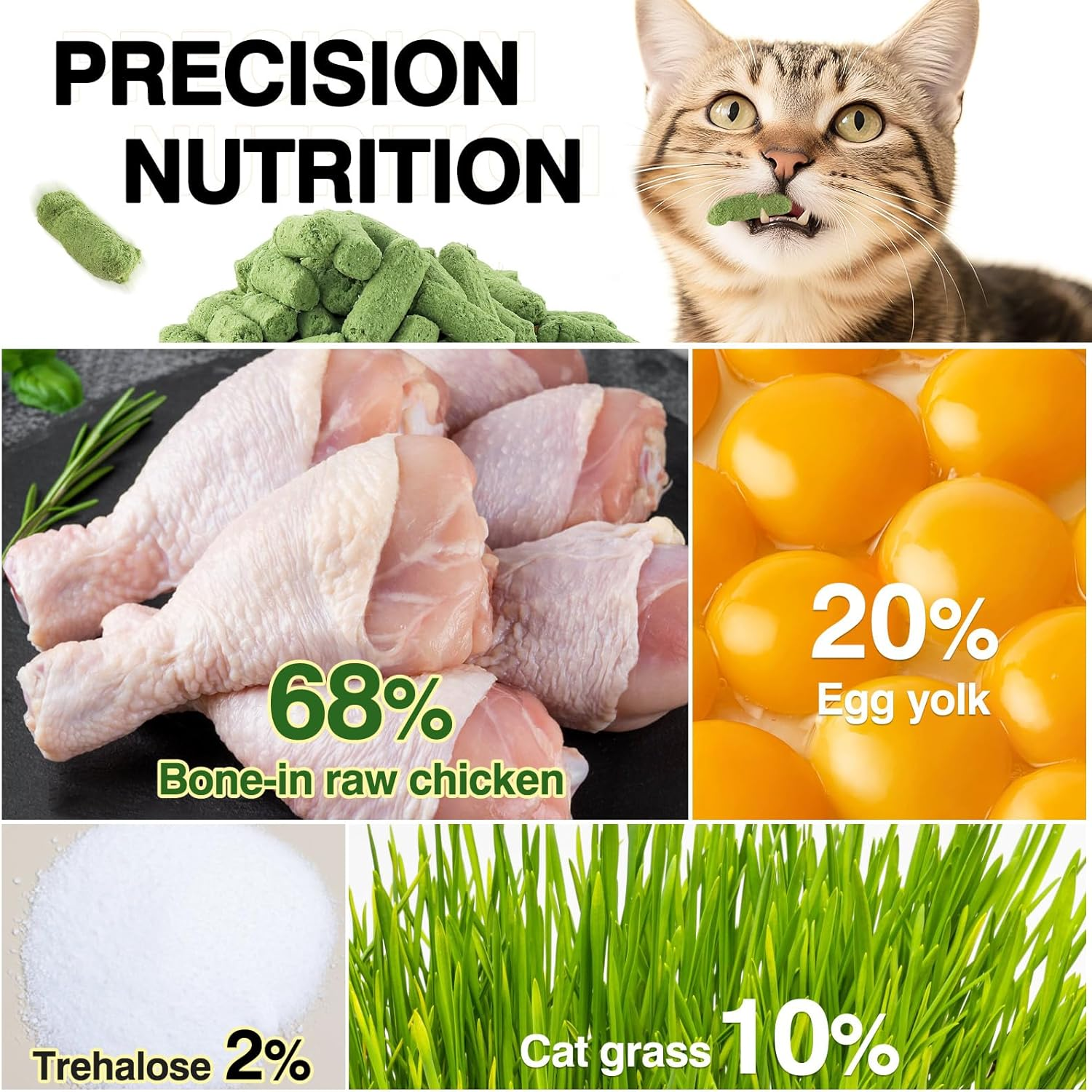 Freeze-Dried Cat Treats 100G - Chicken & Egg Yolk with Cat Grass | Dental Health, Hairball Control, Skin & Coat Care | Natural Lickable Snacks for Kittens image number 2