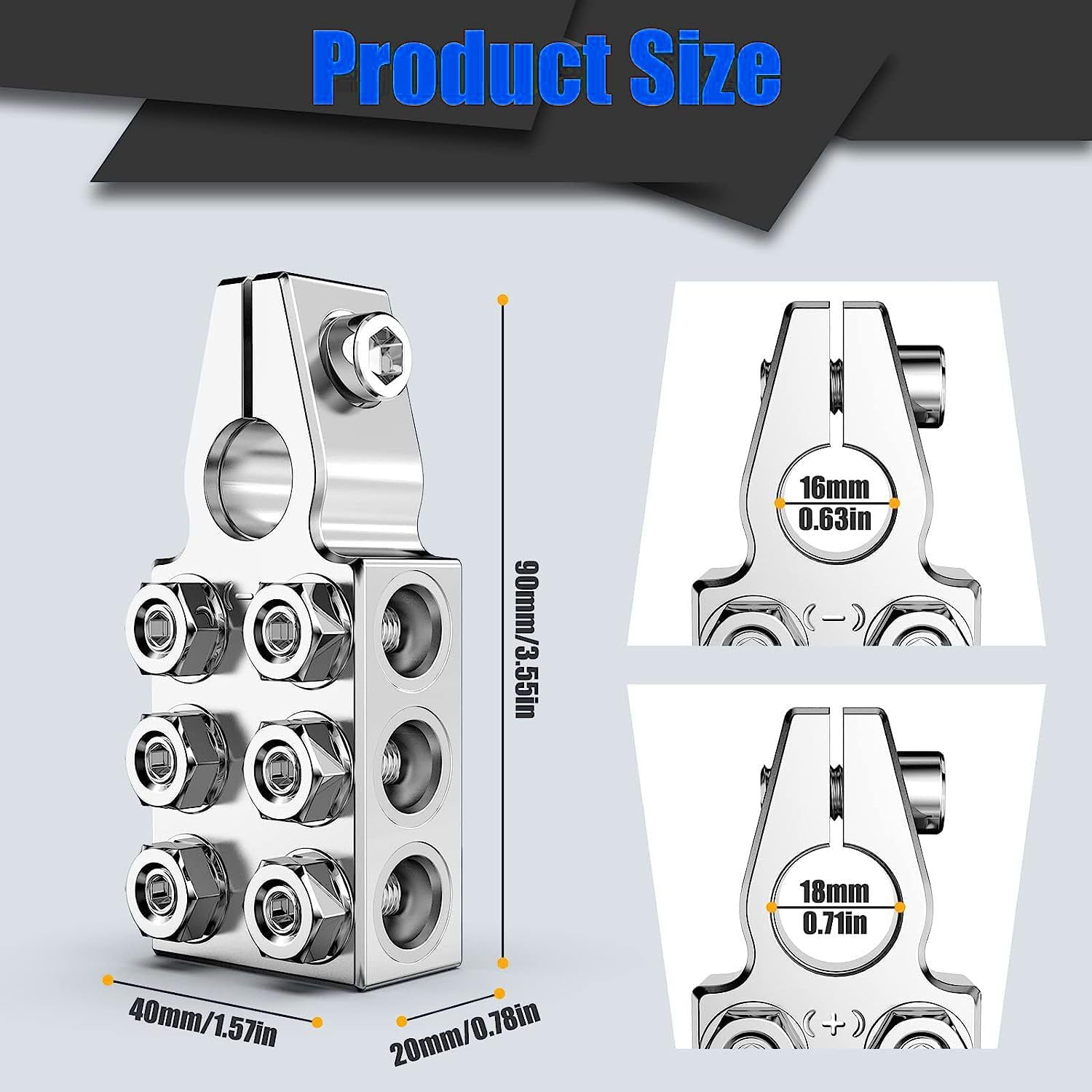 Aikoolwer 6 Way Battery Terminal Connector 6X(2/0) AWG Gauge Positive Negative (+/-) Auto Battery Post Clamp Car Caravan Motorhome Truck Houseboat Motorcycle Forklift Crane image number 2