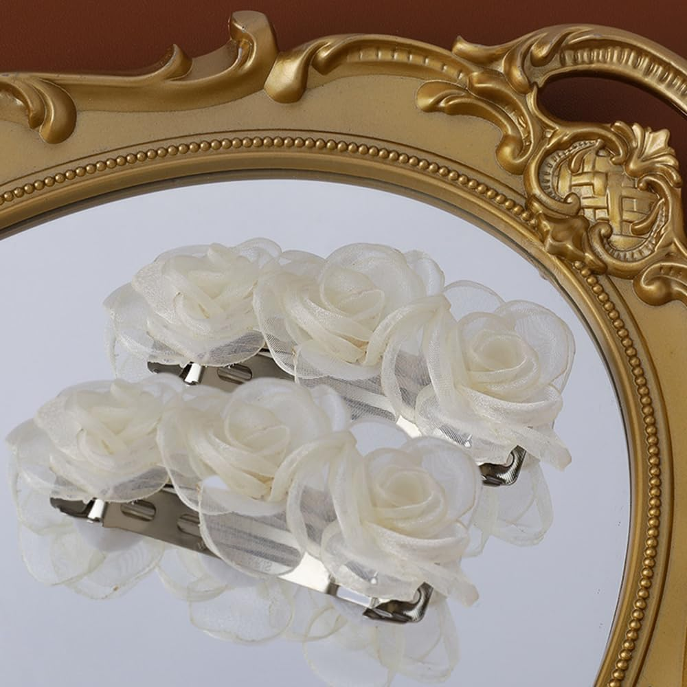 Hair Clips Flower Hair Clips Hair Accessories for Women Girls Kids 2 Pieces Elegant Handmade Gentle Headwear Bridal Styling Tools for Party Wedding Daily Wear image number 3