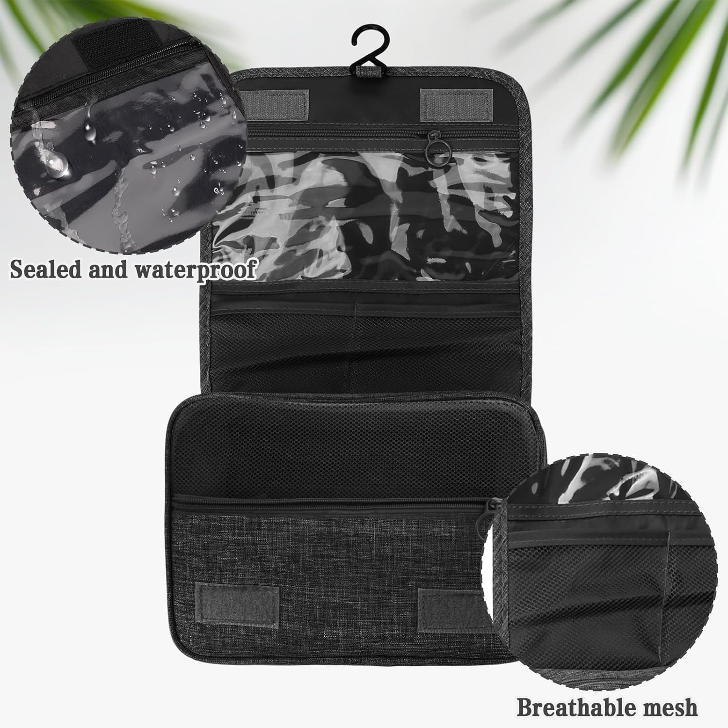 Viiotu Hanging Toiletry Bag Foldable, Travel Toiletry Bag with Hook &ndash; Waterproof Makeup Bag Organizer, 4-Layer Portable Toiletries Bag for Travel Essentials (Black) image number 2
