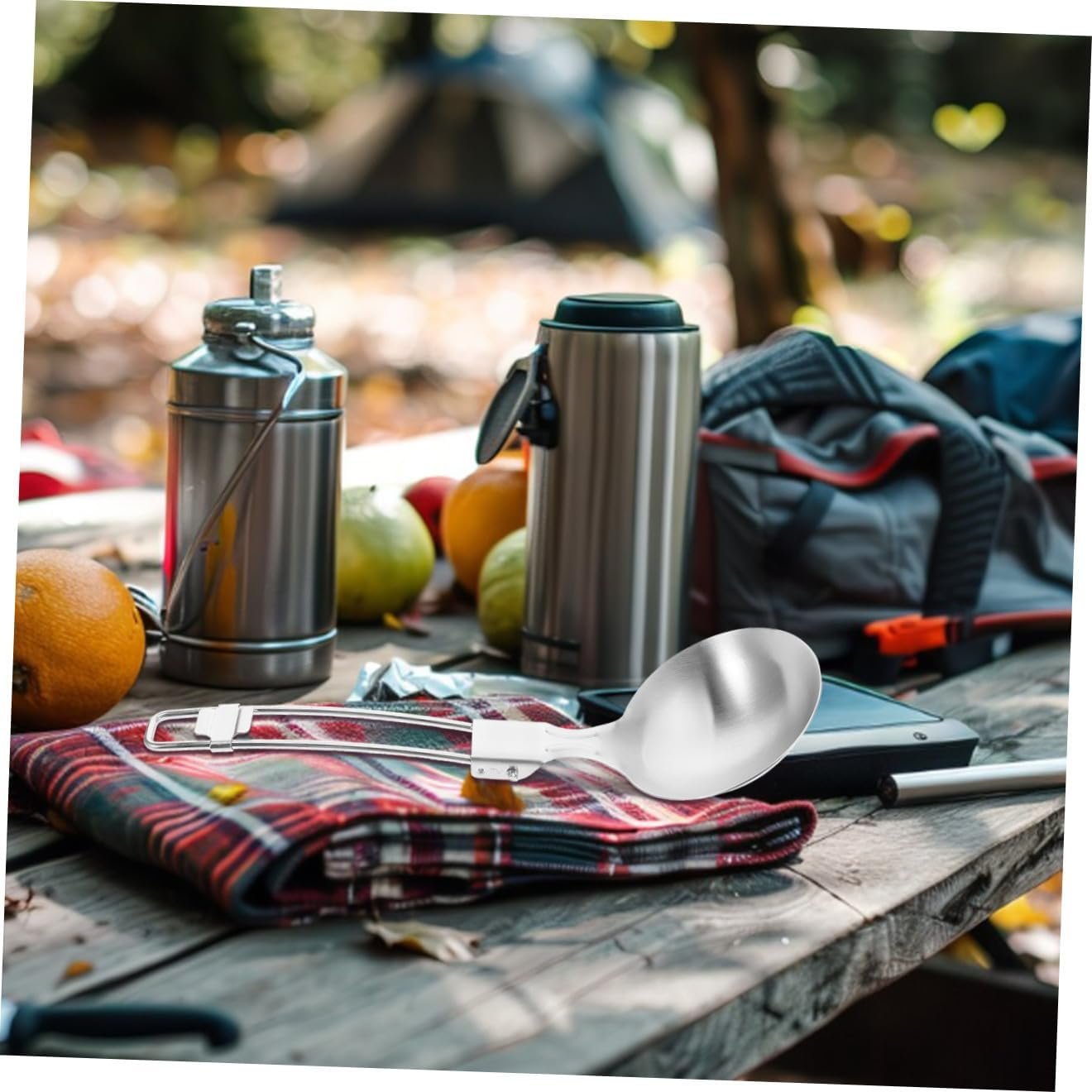 Kisangel Ergonomic Folding Spoon Multi-Use Camping Cooking Utensil Reusable Travel Cutlery Stainless Steel Soup Ladle for Outdoor Adventures image number 5