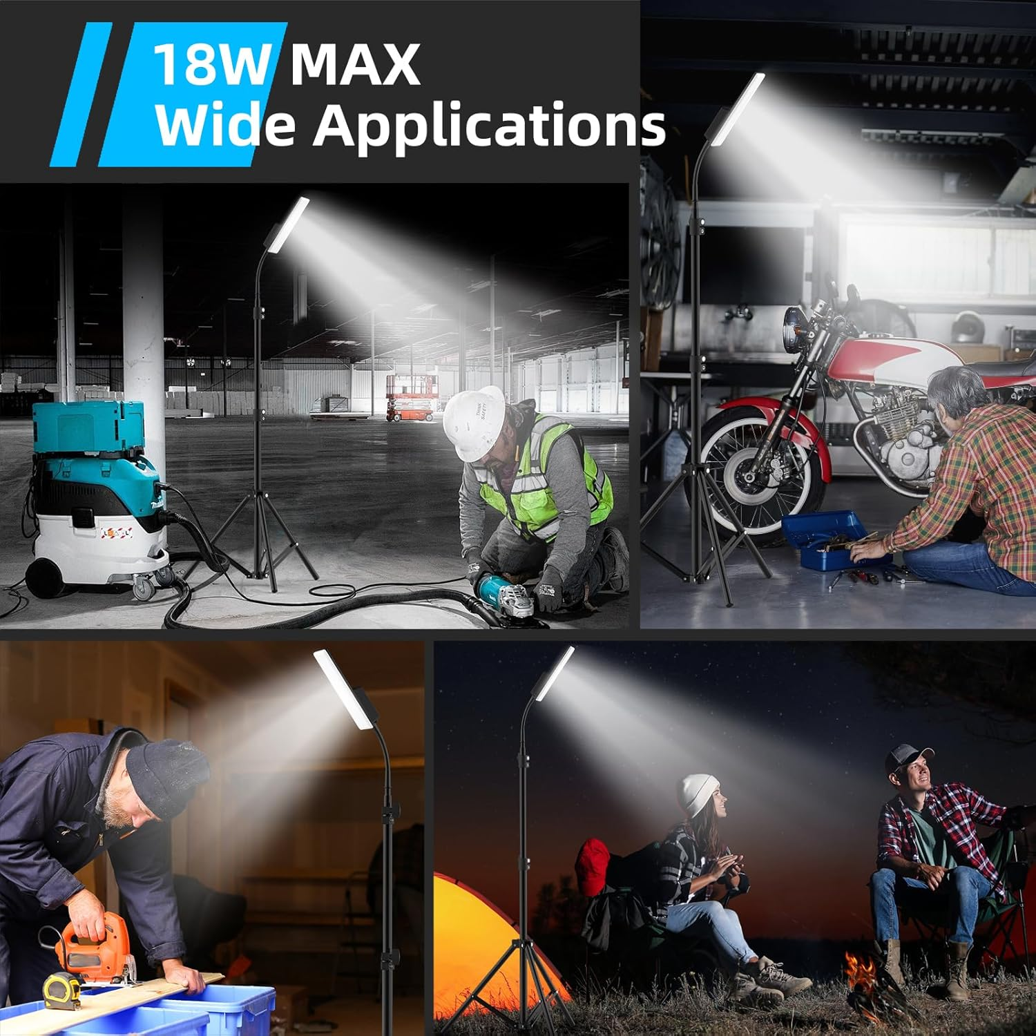 Mingzhe Portable Camping Light LED Work Lamp with Stand 360 Degree Rotatable Waterproof Campsite Light Support 3 Color Temperature and Stepless Dimming for Camping Tent Fishing Outdoor Activities