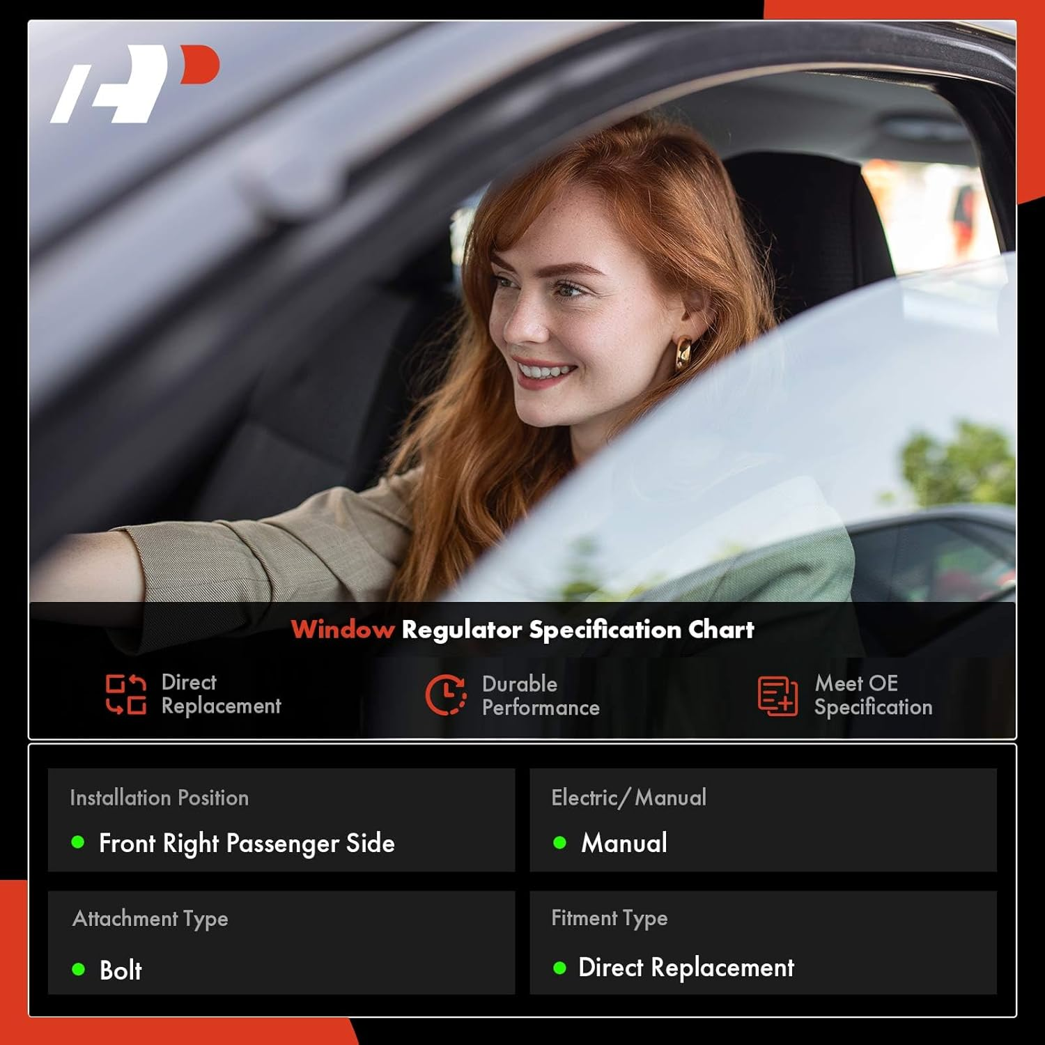 A-Premium Manual Window Regulator Compatible with Ford Focus 2001-2007 Front Right Passenger Side image number 2