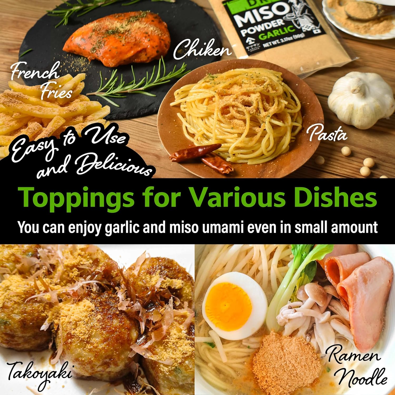 YAMASAN KYOTO UJI Japanese Dry Garlic Miso Seasoning, Freeze-Dried Miso Powder Mixed with Garlic Powder, Rich Umami, No Additives, Vegan, Delicious Choice for Various Foods, Made in Japan (90G） image number 5