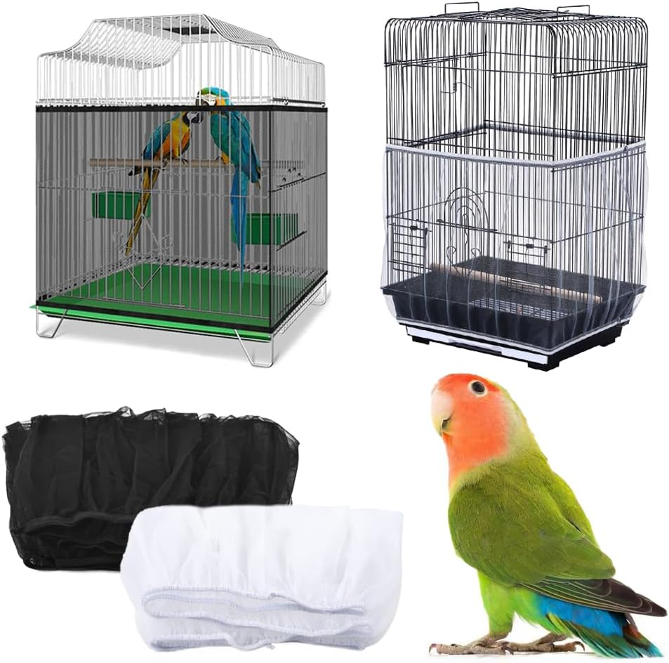 TRKETK 2 Pieces Bird Cage Net Cover, Stretchy Bird Cage Cover Bird Cage Seed Catcher Universal Bird Cage Cover Bird Cage Ventilate Dust-Proof Cover Bird Cage Cover Skirt (White + Black) image number 5