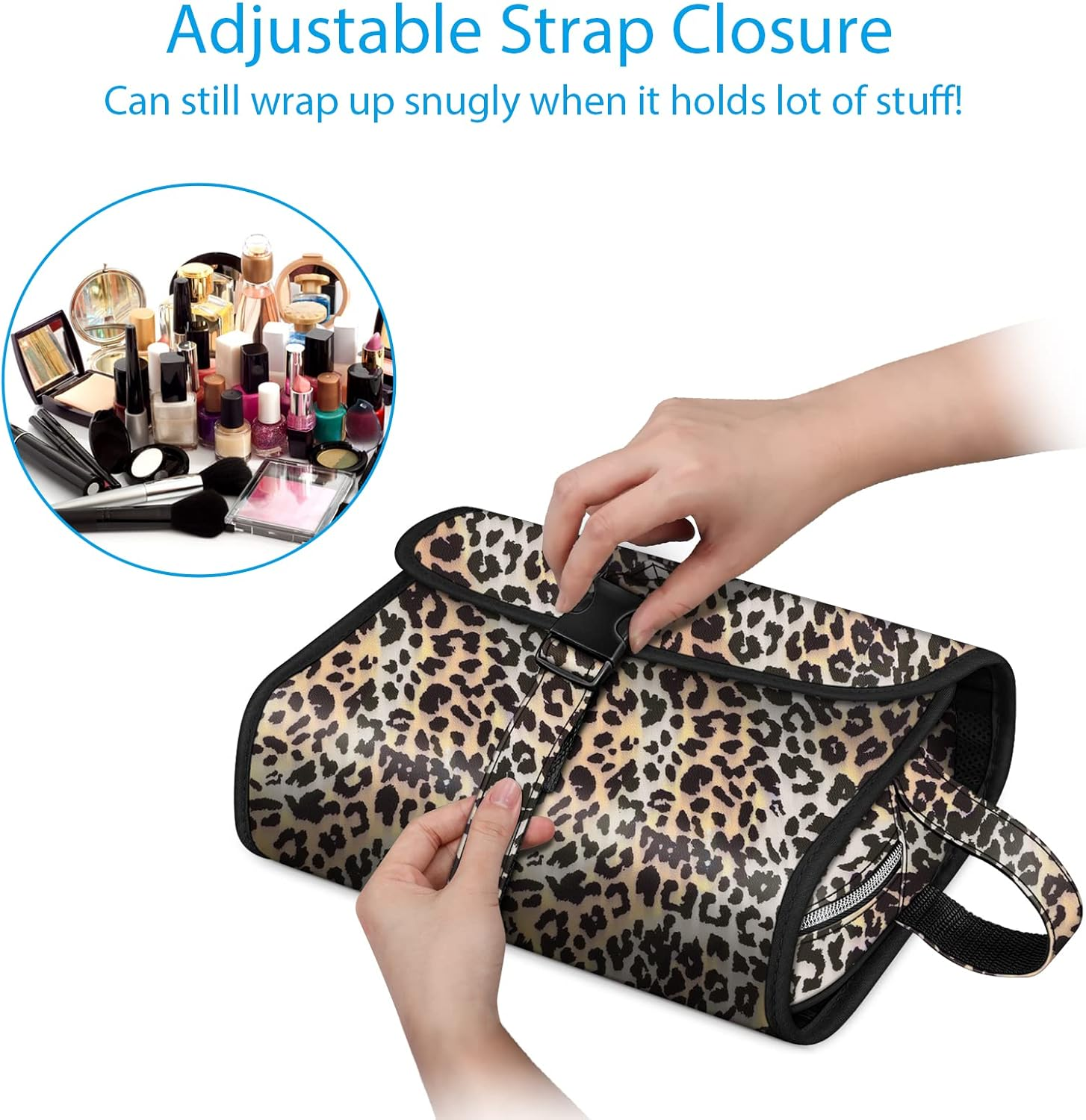 Fintie Portable Toiletry Cosmetic Travel Bag, Large Water Resistant Hanging Makeup Organizer Storage Pouch Case for Women Girls, Leopard, Toiletry Bag - Leopard image number 3