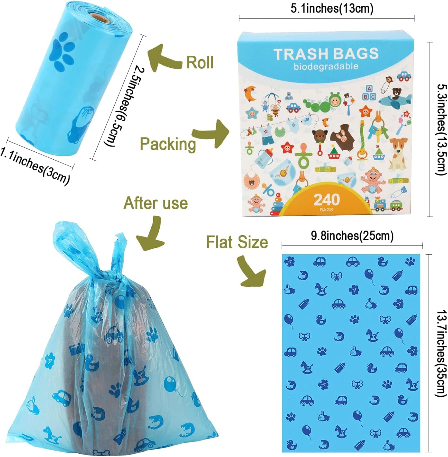 AMXGPT Diaper Bags Disposable for Baby, 16 Rolls/240 Bags, with Dispenser Baby Diaper Disposal Bags Diaper Trash Bags, Disposal Bags Easy-Tie for Travel (Blue) image number 1