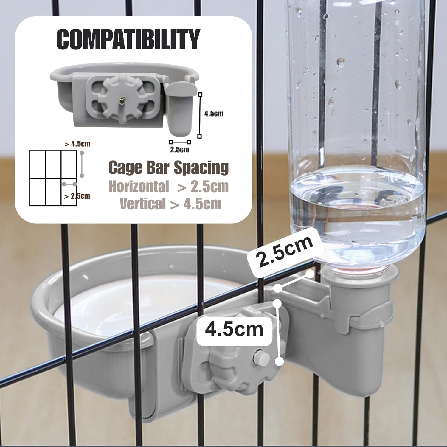 TOKAYIFE Pet Water Bottle [Grey, 480Ml] Cage Water Bottles for Rabbits, Dogs, Ferrets, Cats and Other Small Animals, Anti-Overflow Water Dispenser for Crate - Blue image number 6