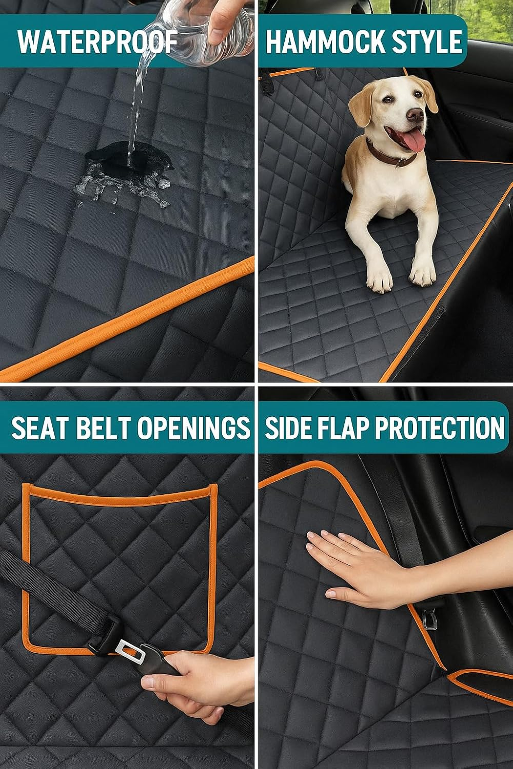Dog Car Seat Cover, Waterproof Pet Seat Cover for Cars, Hammock for Dogs Backseat, Seat Covers for Cars Trucks Suvs,137 * 147 Cm (Grey+Orange) image number 2