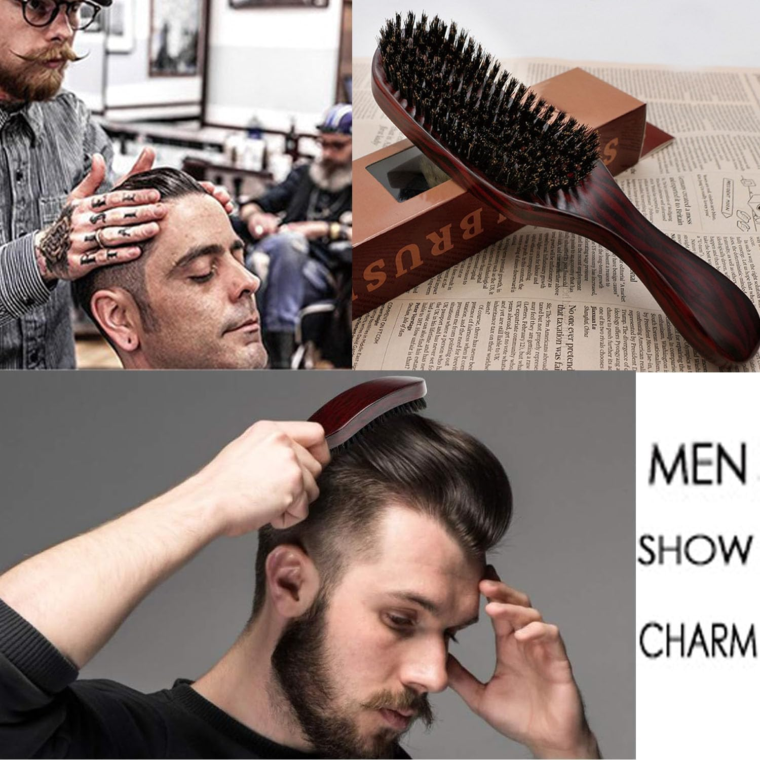 Bristle Brush,Natural Beech Wood Reinforced Bristles Comb,Beard Styling Stiff Bristles Hairbrush,Massage Brush Fit All Hairstyling Tool for Men Women image number 6