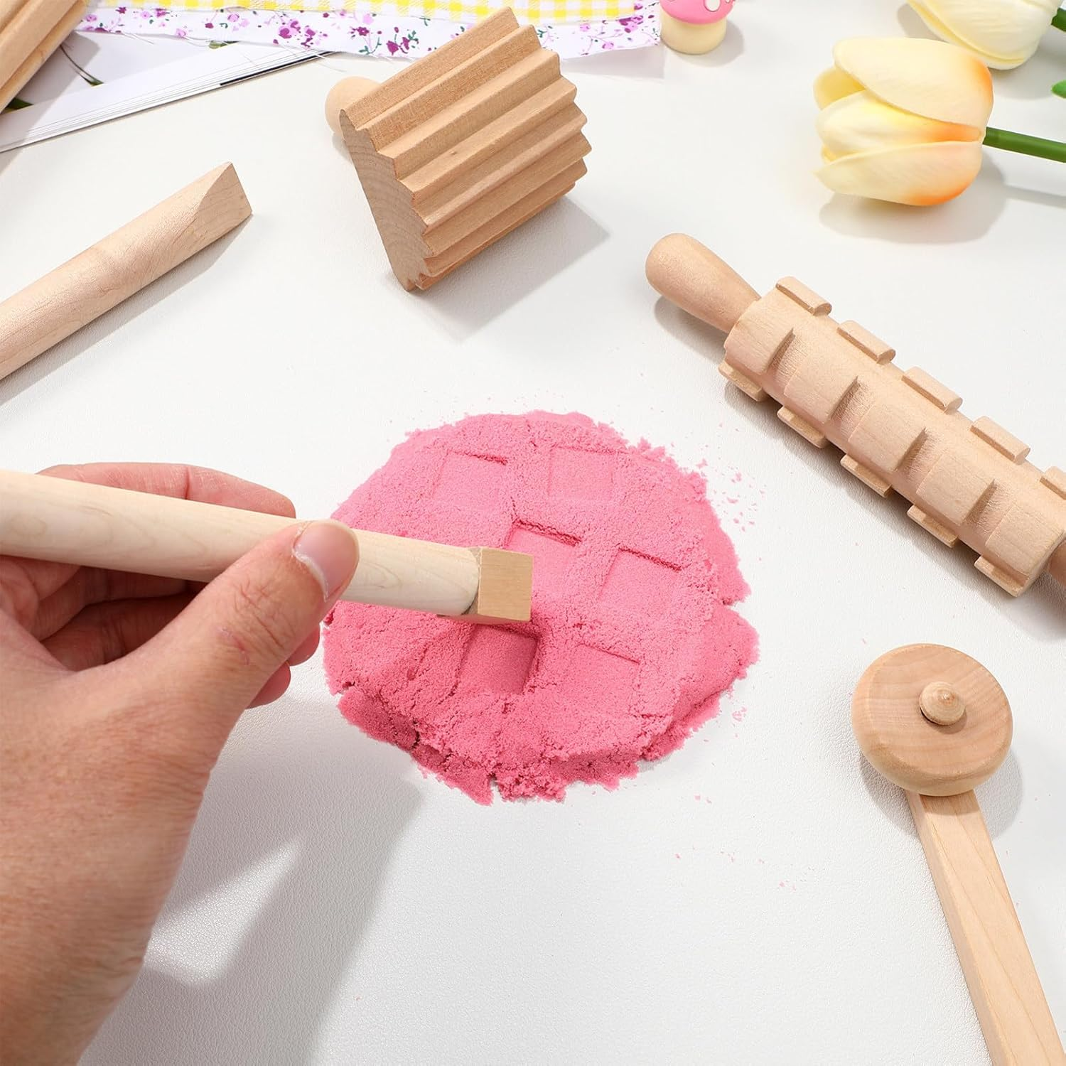 12Pcs Wooden Tools Set - Smooth & Safe Clay Shaping Tools for Kids DIY Craft, Compatible with Plasticine, Air-Dry Clay, Polymer