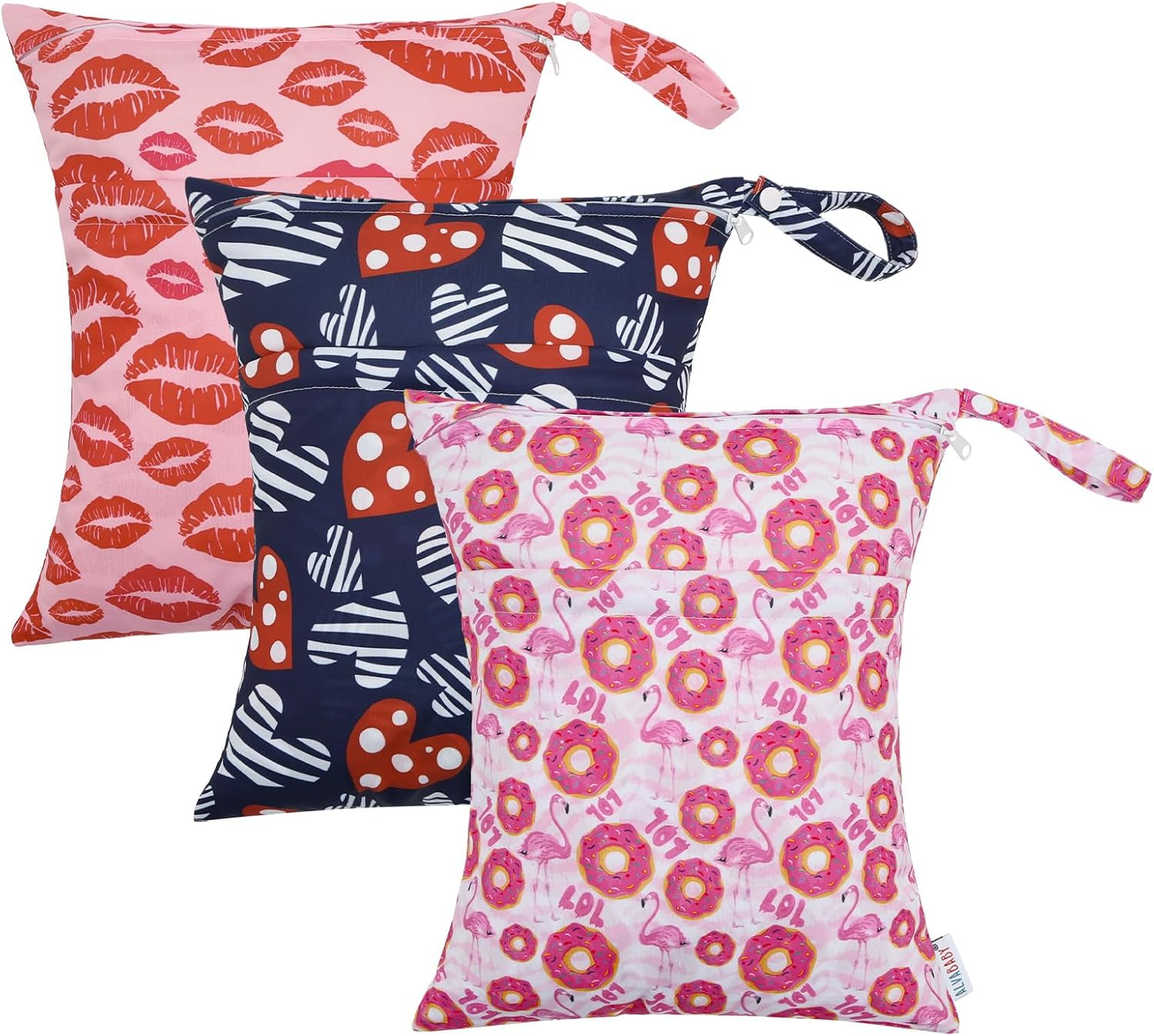 ALVABABY 3Pcs Cloth Diaper Wet Dry Bags Waterproof Reusable with Two Zippered Pockets Travel Beach Pool Daycare Soiled Baby Items Yoga Gym Bag for Swimsuits or Wet Clothes 3L-ZM21A image number 4