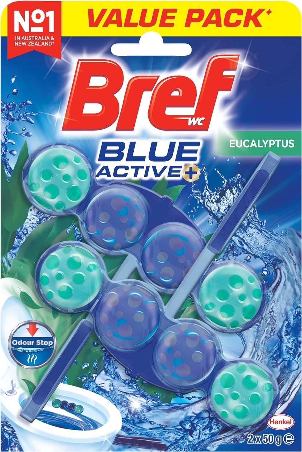 Bref Blue Active Eucalyptus, Rim Block Toilet Cleaner, 2X50G, 100 Grams image number 6