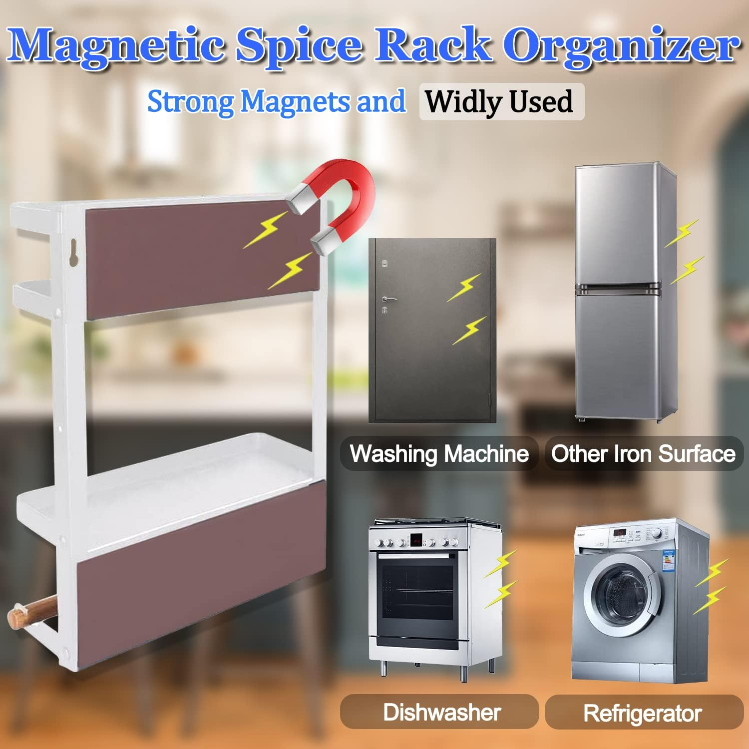 Dr.Betree Magnetic Paper Towel Holder,Magnetic Spice Rack Magnetic Spice Rack for Refrigerator Magnetic Shelf Fridge Magnet Organizer Spice Rack Organizer Kitchen Organization Kitchen Storage White image number 2