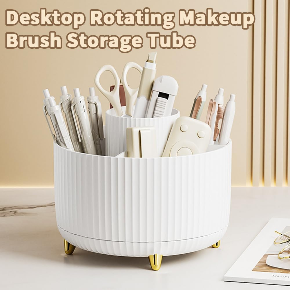 TOMVAES Large Capacity Makeup Brush Holder,360&deg; Rotating Makeup Organizer,5 Slot Makeup Brushes Cup,For Vanity Decor,Bathroom Countertops,Desk Storage Container,Cosmetic Display Cases image number 5