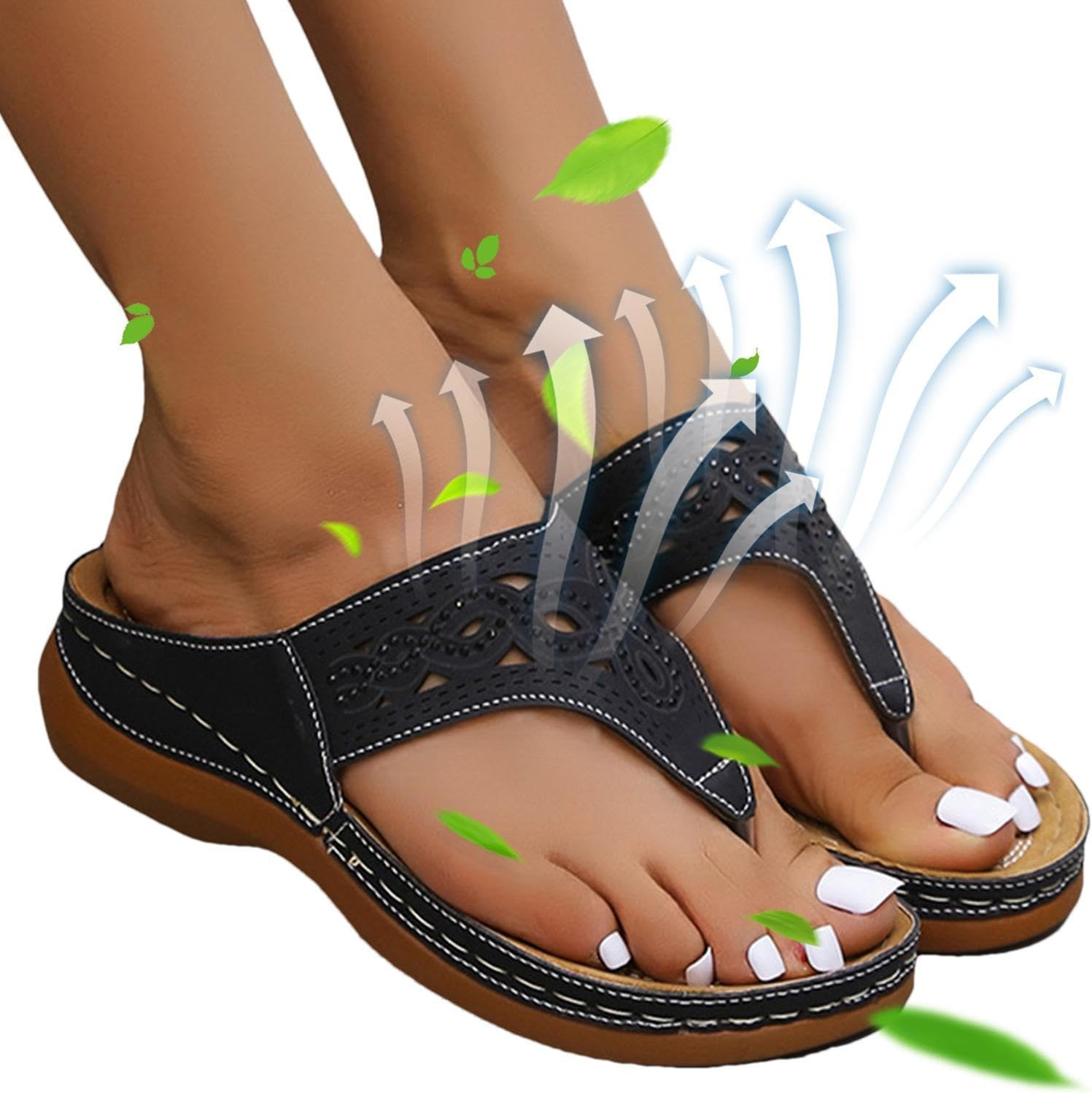 Womens Orthopedic Sandals - Arch Support for Women,Casual Slippers Thick Sole for Vacation, Travel, Beach Buniq