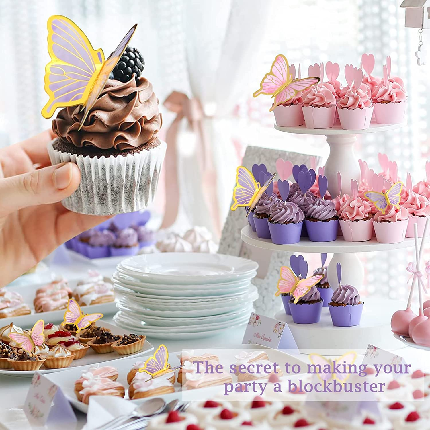 34Pcs Happy Birthday Cake Toppers,Cake Toppers,Cake Decorations with Happy Birthday and 3D Butterfly Cake Toppers,Suitable for Wedding Cake Topper(Butterfly Shape Random) image number 3