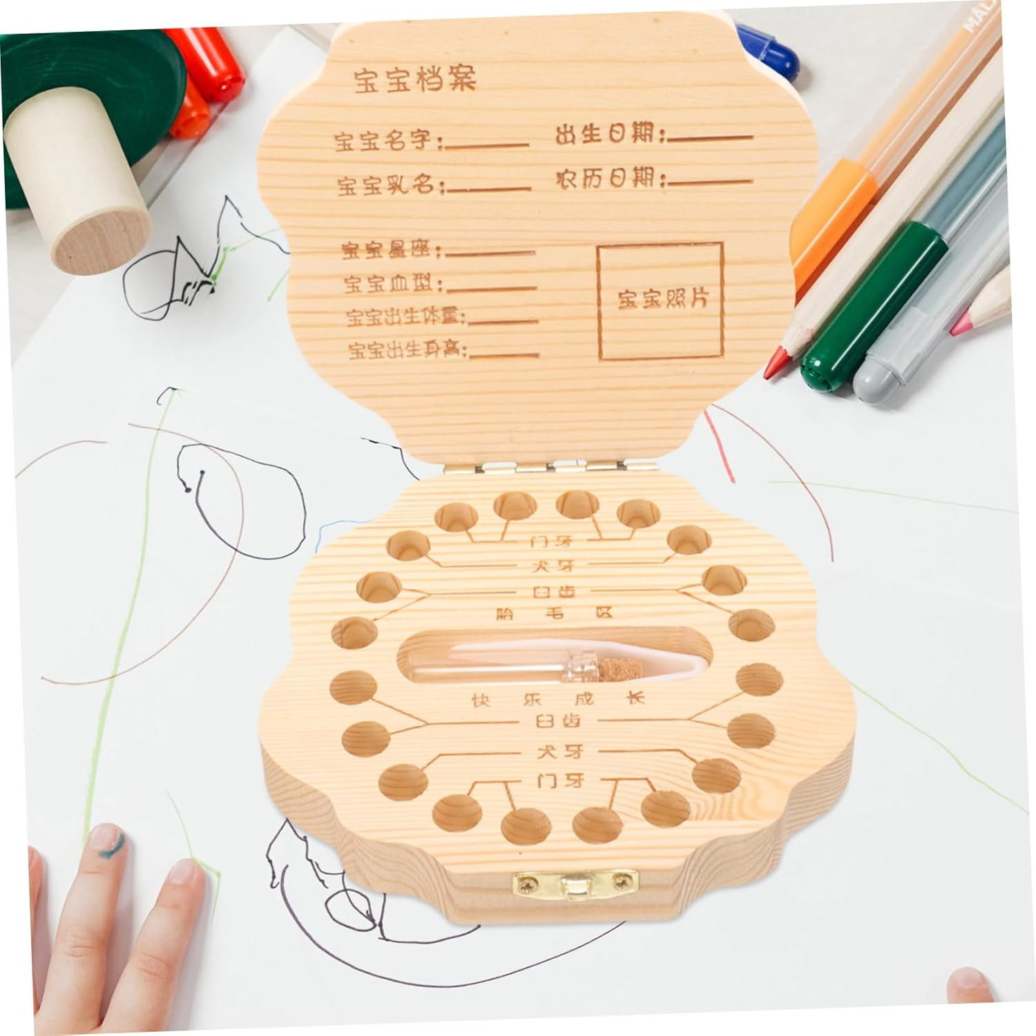 Boys and Girls Tooth Keepsake Box Deciduous Teeth Storage Case for Fairy Year Old Boy Girl Wooden Fairy Box Dragon Pattern image number 6