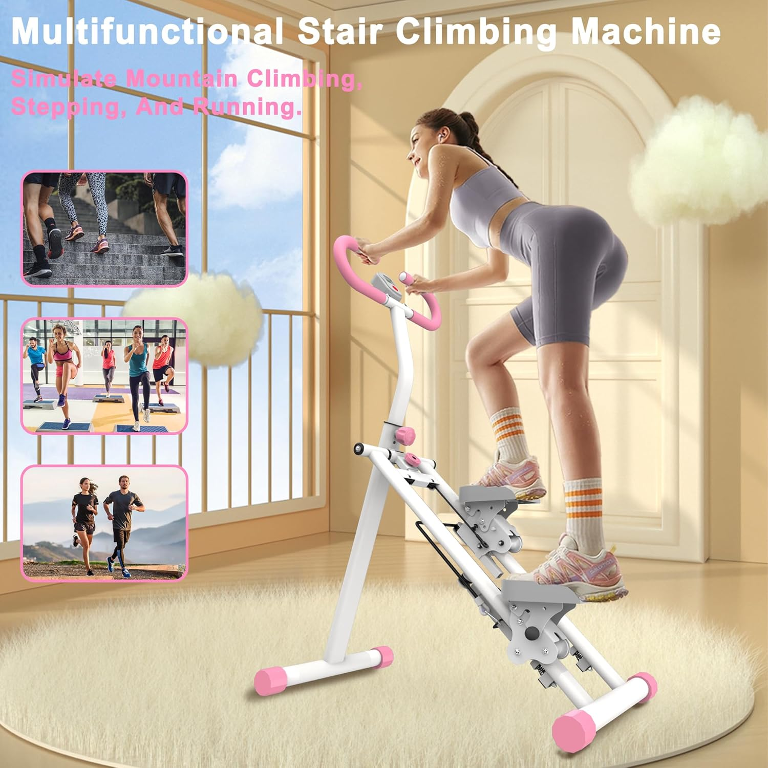 Stair Stepper for Home-Upgrade Vertical Climber Workout Machine for Full-Body Exercise Climber Fitness Equipment with Stable Frame Adjustable Handlebar-Pink image number 3