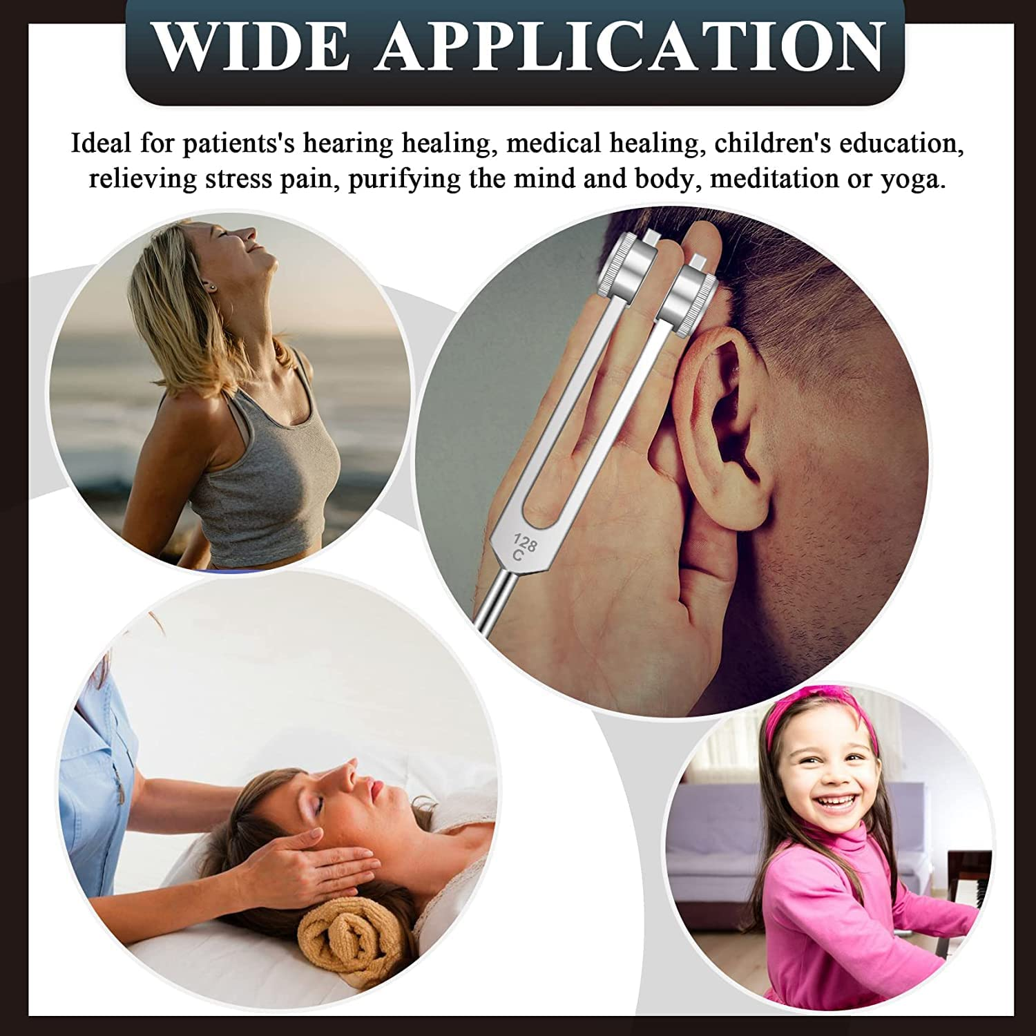 Tuning Fork, Tuning Fork Medical, Tuning Fork Set of 3Pcs Tuning Fork 128Hz and 512Hz 256Hz, Tuning Fork and Reflex Hammer Set for Healing/Chakra/Sound Therapy, Buddhists Yoga Teacher image number 2