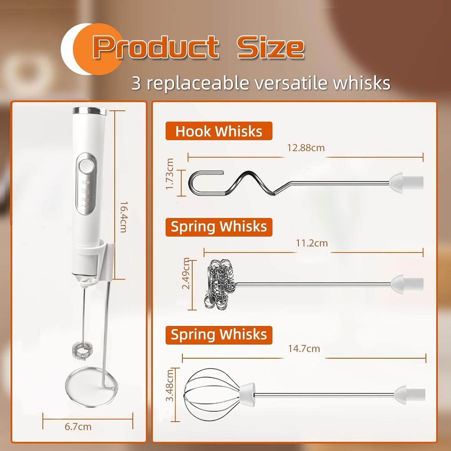 Milk Frother Handheld Rechargeable with Stand, Multi-Function Coffee Frother with 3 Stainless Steel Whisks 3 Speeds,Whisk Foam Maker for Coffee, Lattes, Cappuccino, Matcha, Hot Chocolate & Creamer - Black image number 6