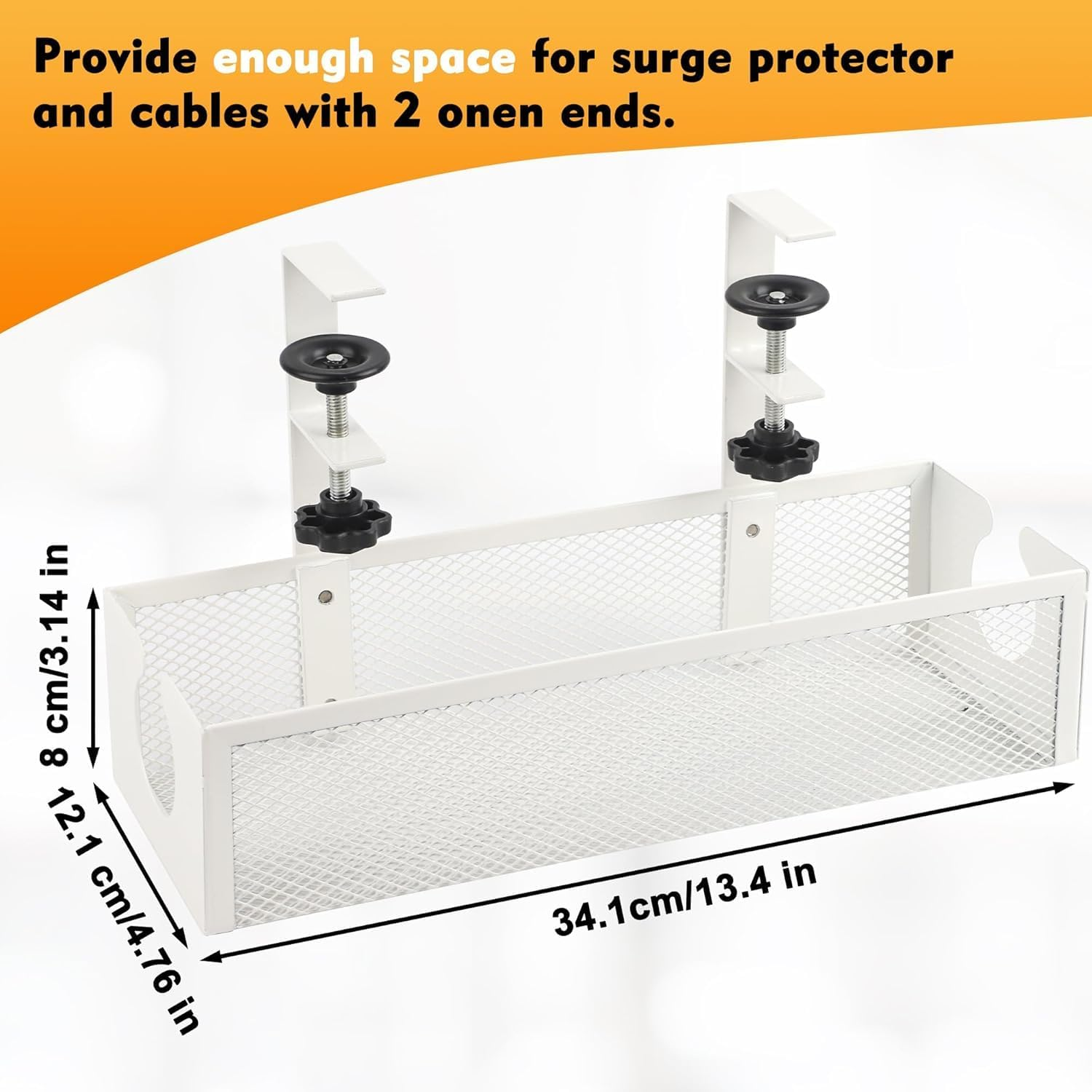 Under Desk Cable Management Tray No Drill Cable Management Box with Clamp for Wire Organizer under Table Wire Management Tray Cord Organizer Rack Basket for Office & Home Standing Desk White image number 1