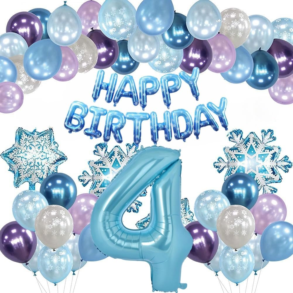 Huge Snow Birthday Decor Kit, Winter Wonderland Party Decorations with Snowflake Balloon Garland Arch HBD Banner, Number 40" Foil Balloon for Baby Girls Decorations (4) image number 1