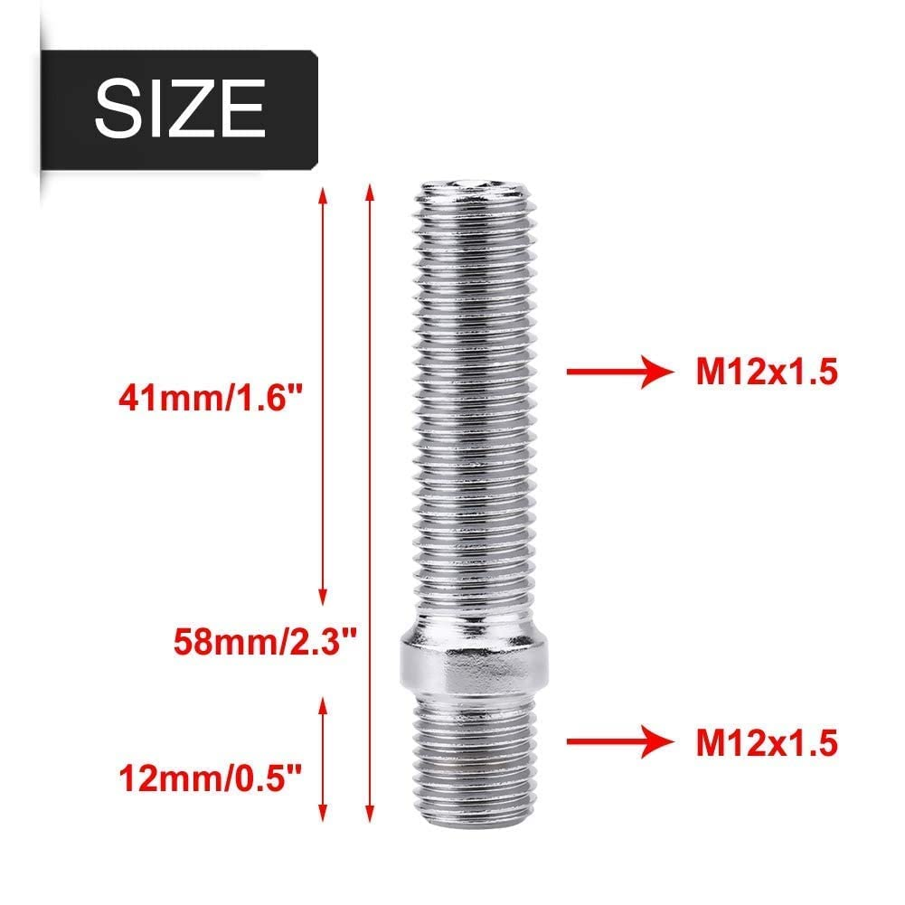 Extended Wheel Stud, 20Pcs 50Mm Extended Wheels Stud Conversion 12X1.5 to 12X1.5 Screw Adapter Fit for 1998-2008 image number 3