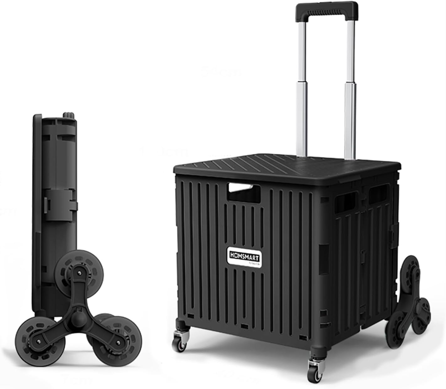 Viviendo Foldable Shopping Trolley, 65L Collapsible Utility Cart, Folding Portable Crate Handcart with Climbing Wheels and Metal Telescopic Handle - Black