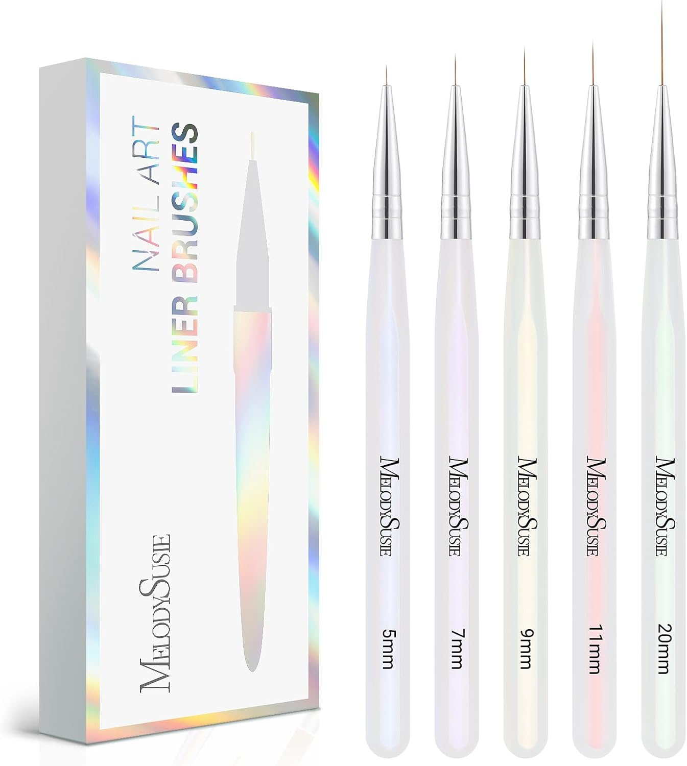 Melodysusie 5 Pcs Nail Liner Brush Set Professional Gel Nail Polish Pen Painting Art Design Long Fine Lines Small Details Fine Drawing Delicate Coloring Tam image number 5