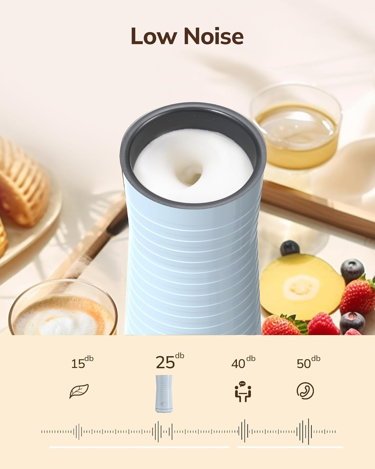 Morpilot Electric Milk Frother, Automatic Milk Frother, 4-In-1, Suitable for Hot and Cold Milk Frother, Latte, Cappuccino, Macchiato, Blue - Blue image number 2